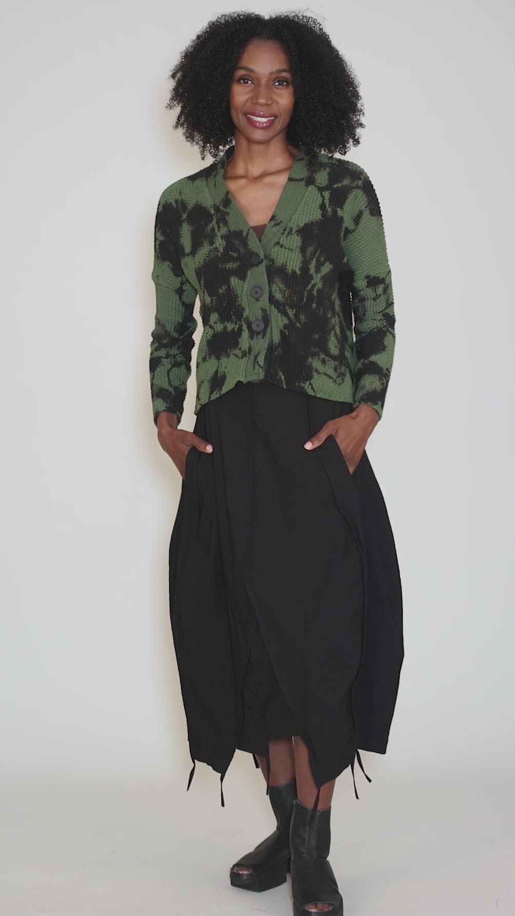 Shaker Knit Crop Cardie, Green/Black Angle 5