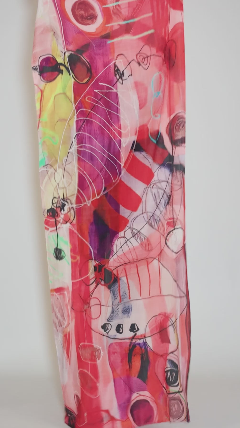 MS Cashmere Print Scarf, Magenta Mix Angle 3