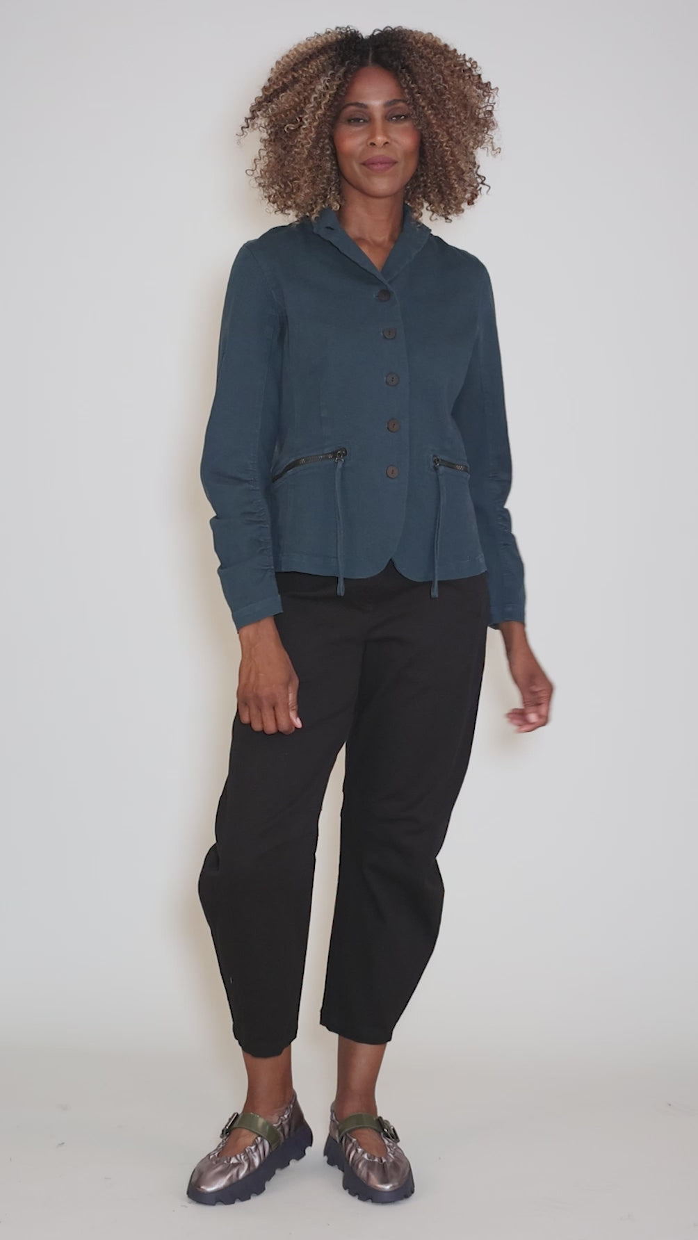 Zip Pocket Twill Jacket, Teal Angle 5