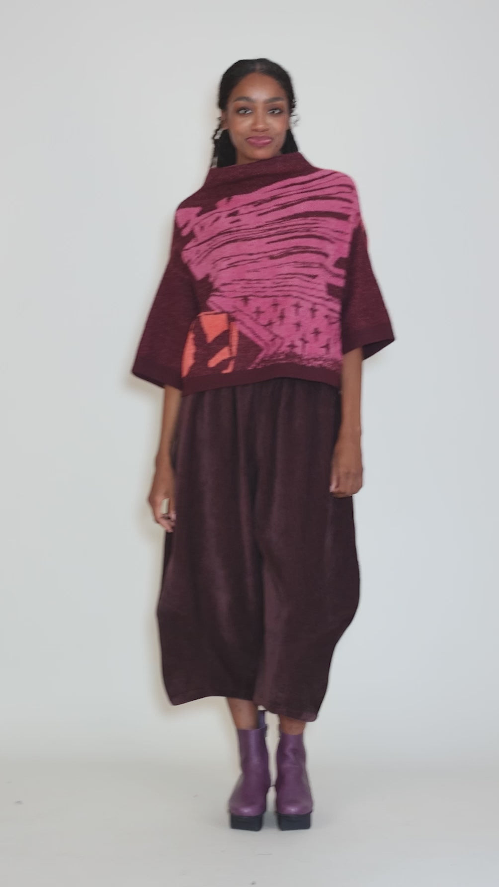 Double Face Lofted Pullover, Plum/Pink Angle 5