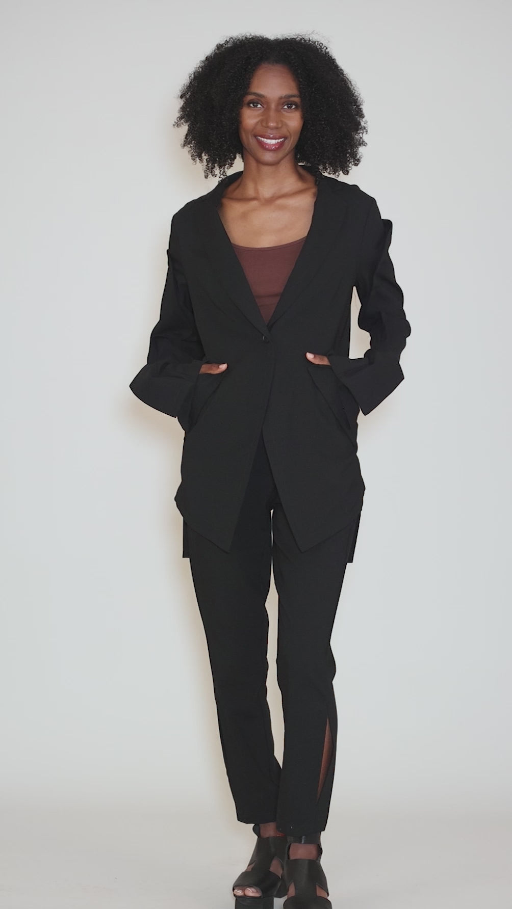 Slit Accent Slim Trouser, Black Angle 5