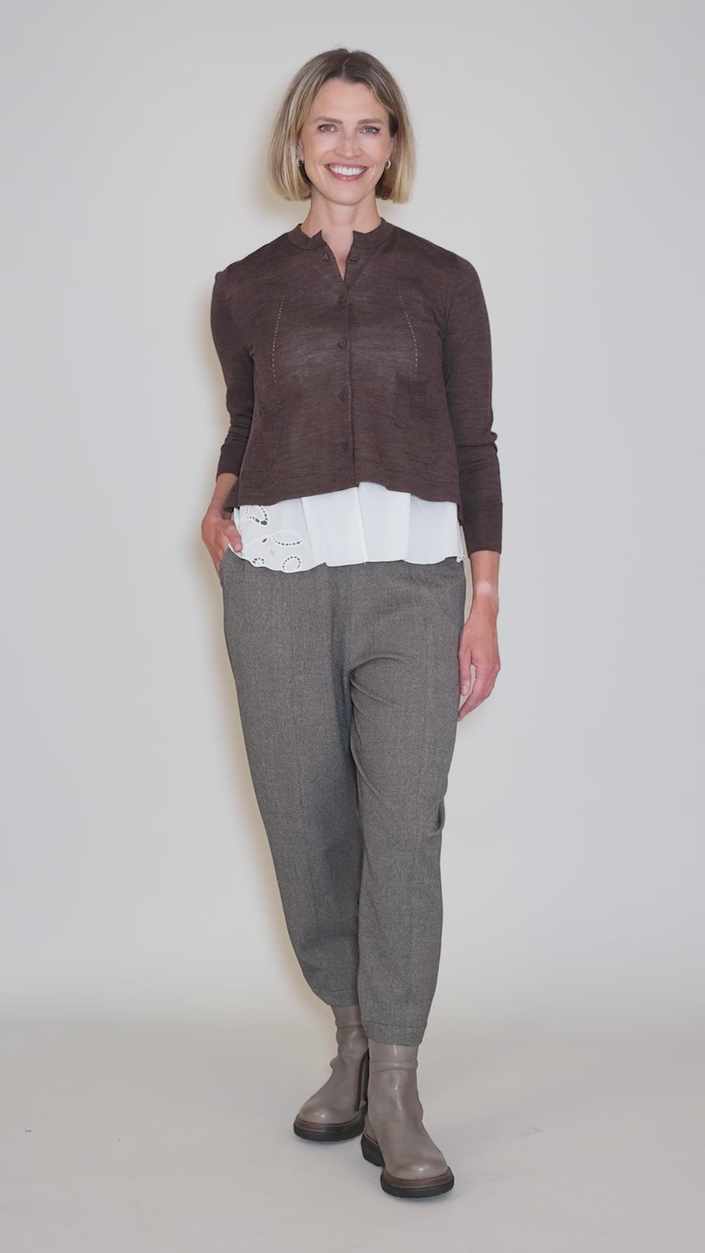 Run Cardigan, Brown Angle 5
