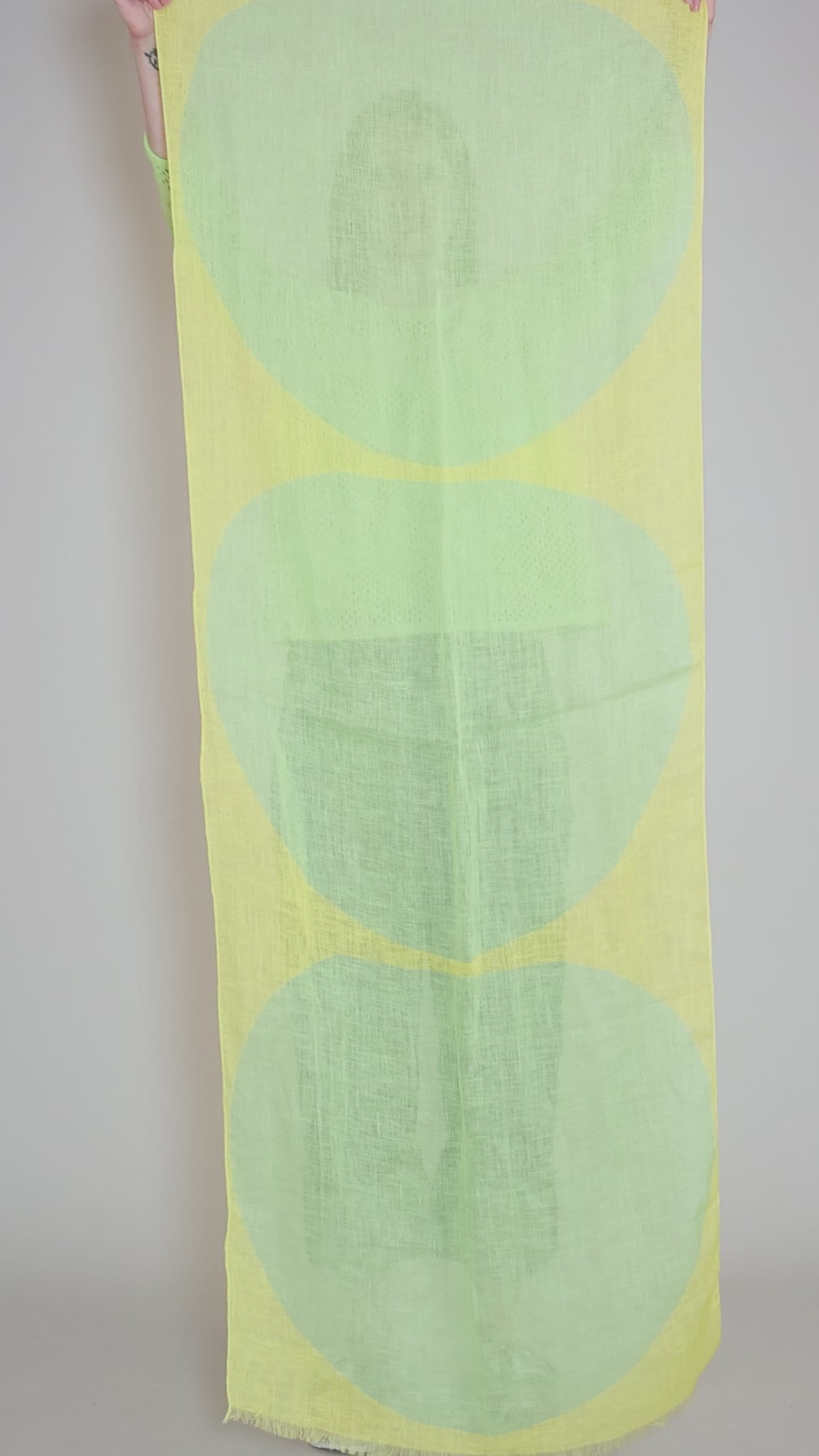 Rocks Print Linen Scarf, Green/Yellow Angle 3