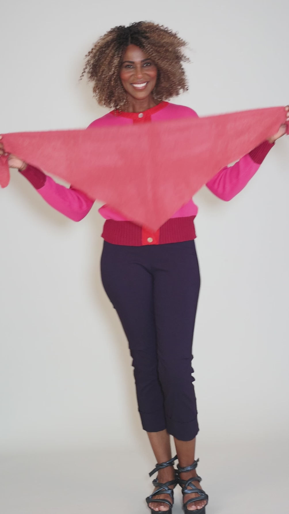 Solid Open Knit Bandana, Ruby Angle 3