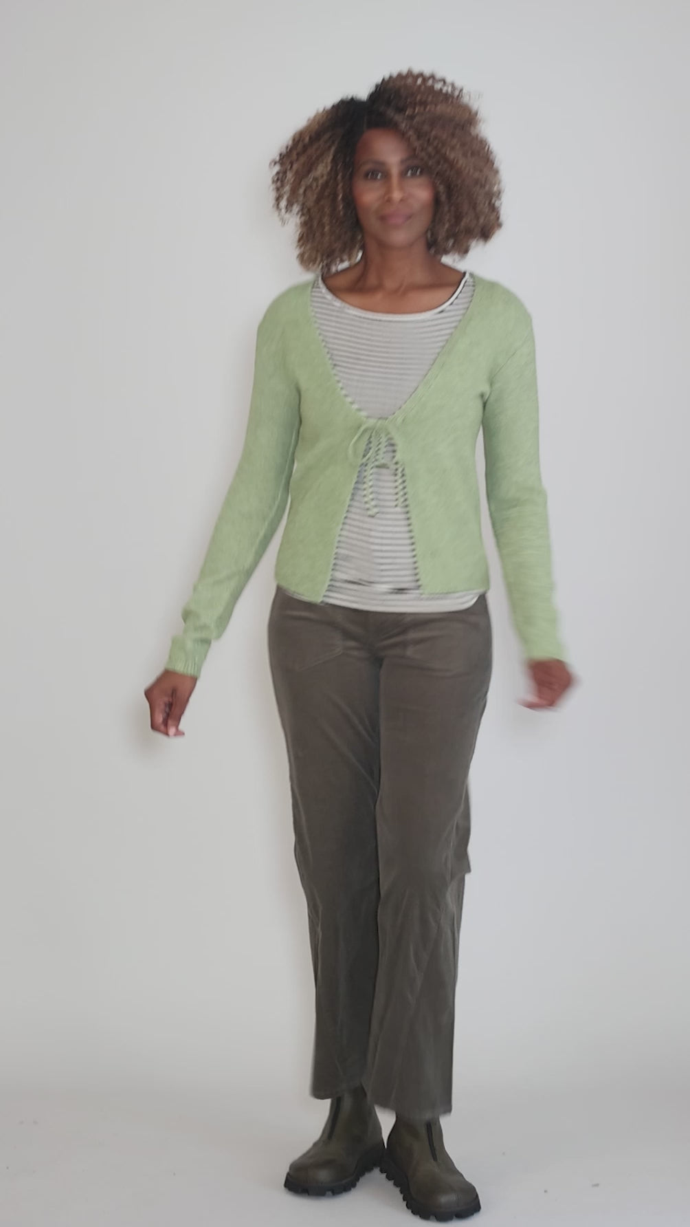 Tie-Front Trim Cardie, Green Angle 5