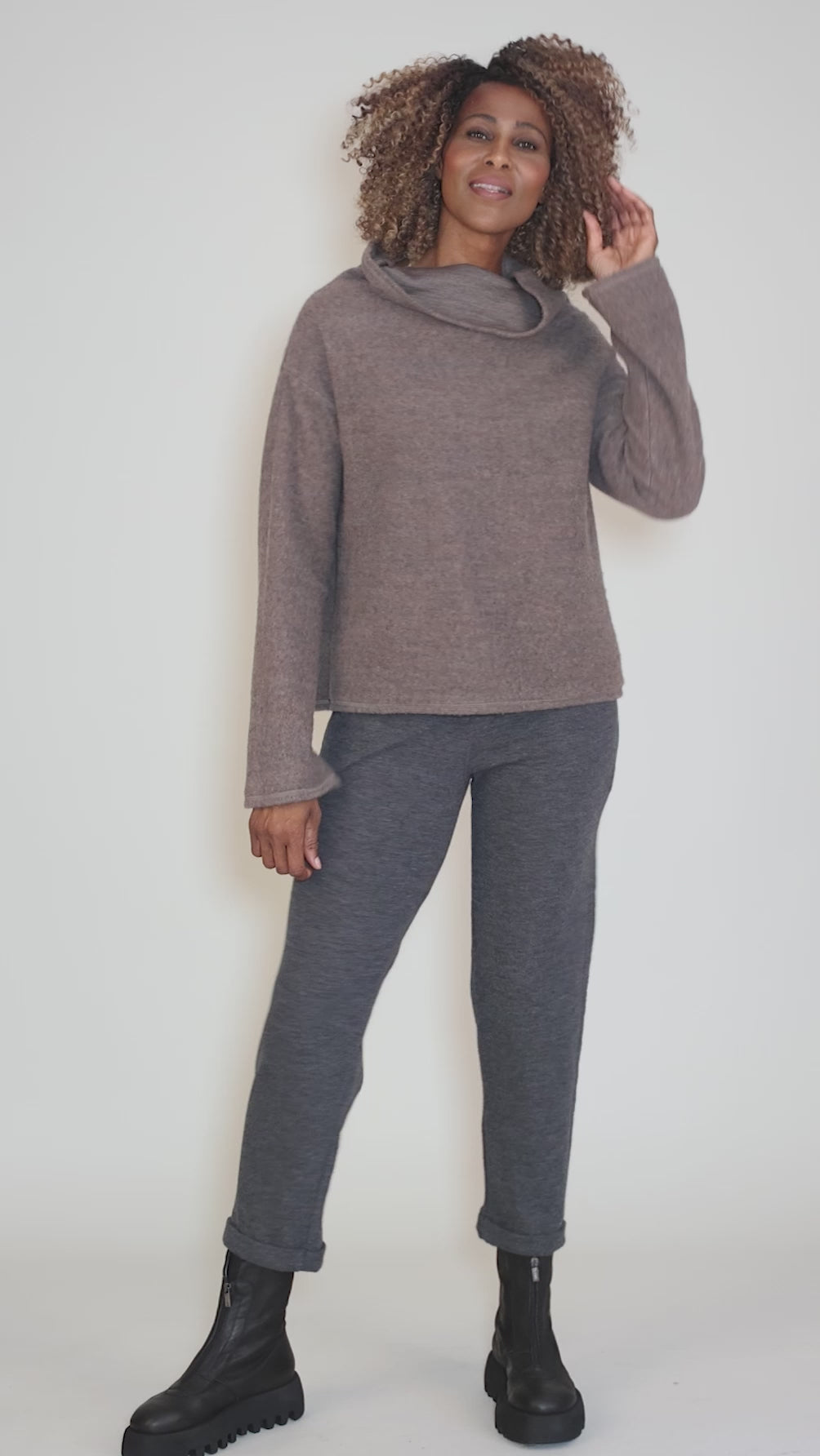 Reversible Brushed Wool Pullover, Earth Melange Angle 7