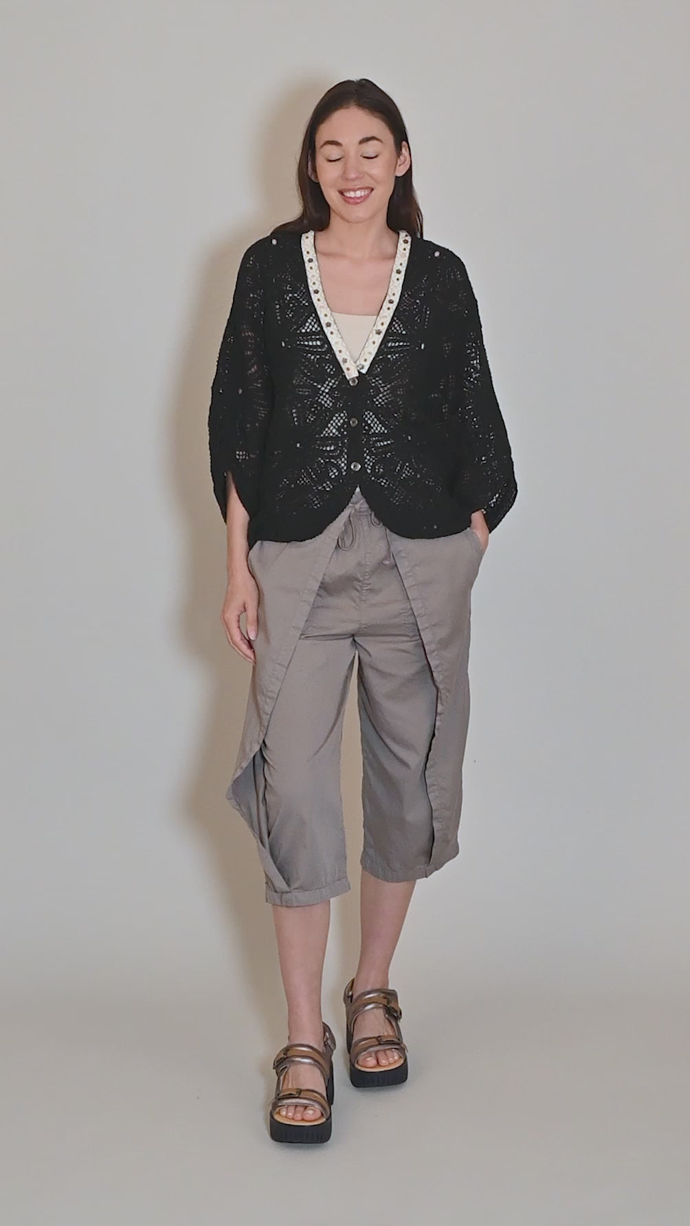 Crochet Batwing Cardie, Black Angle 5