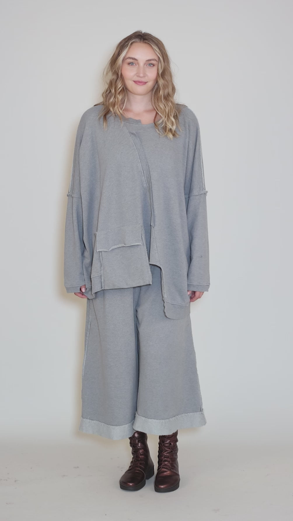 Diagonal Fleece Top, Heather Fjord Angle 5