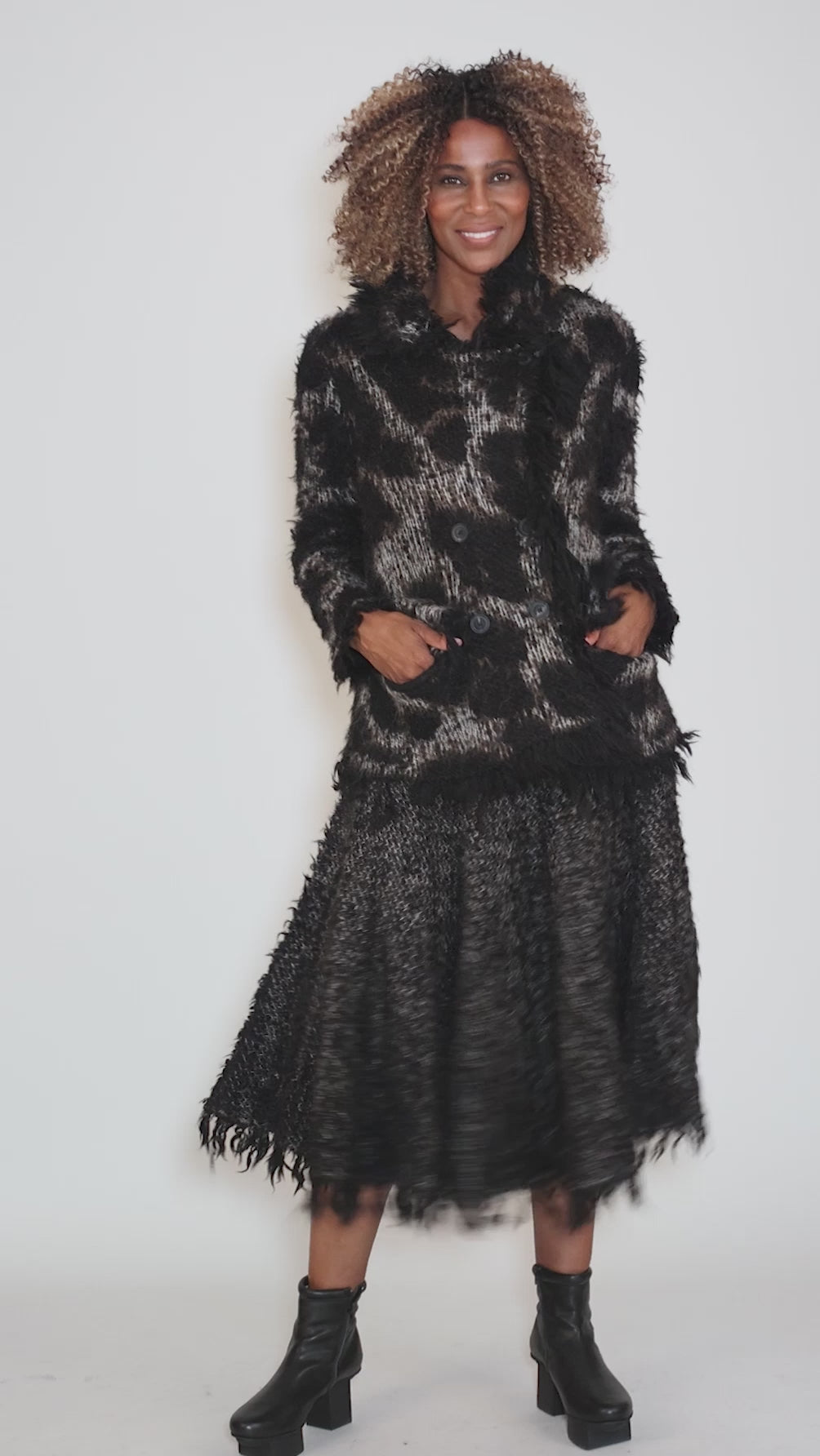 Leo Jacquard Knit Jacket, Black/Gray Angle 5