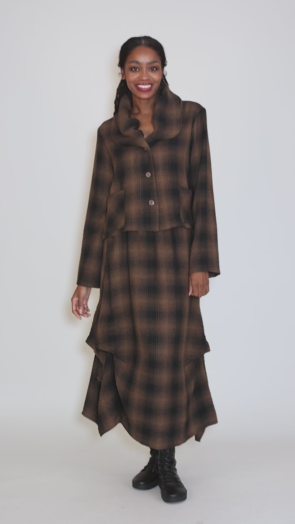 Plaid Cropped Jacket, Brown/Black Angle 5