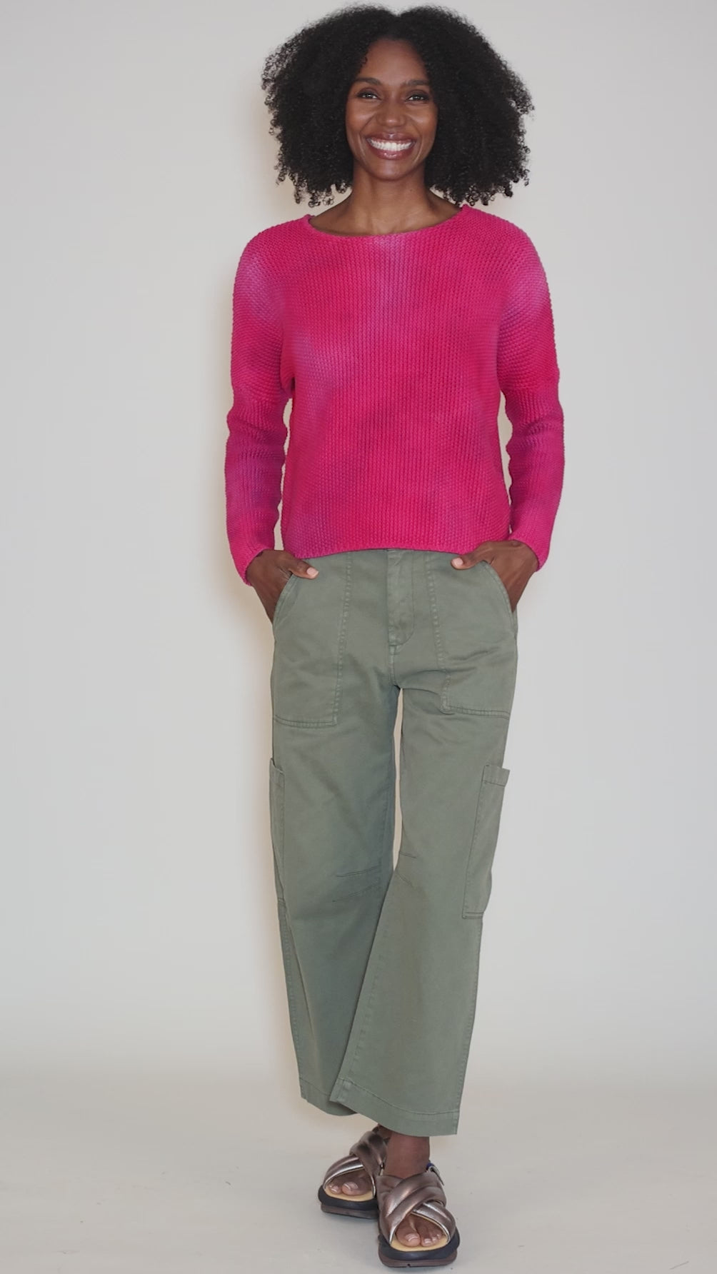 Shaker Knit Crop Sweater, Berry Angle 5