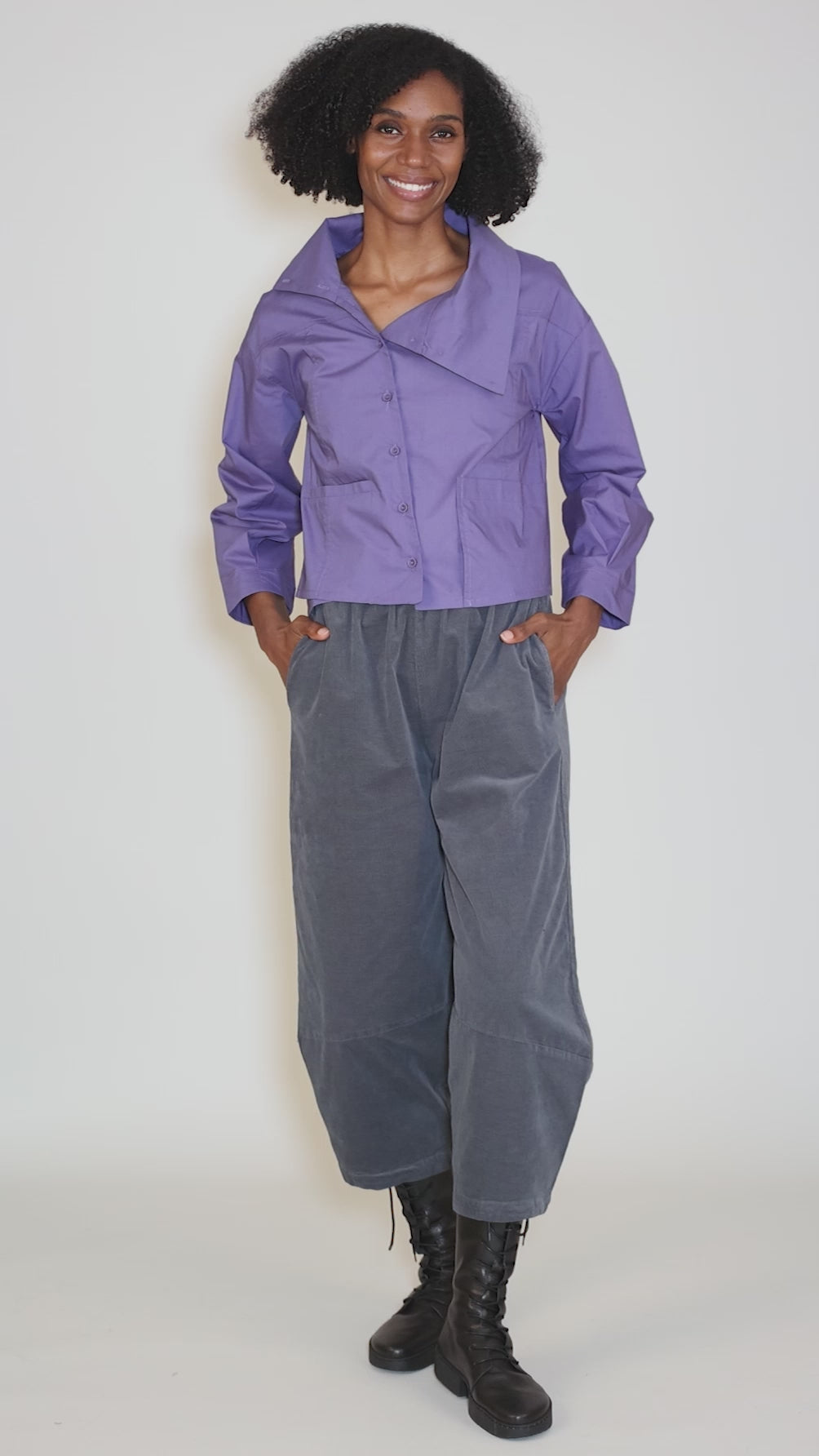 Beatrice Button Up, Purple Angle 5