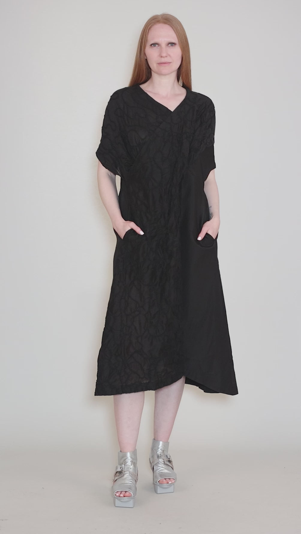 Crossover Texture Dress, Black Angle 5