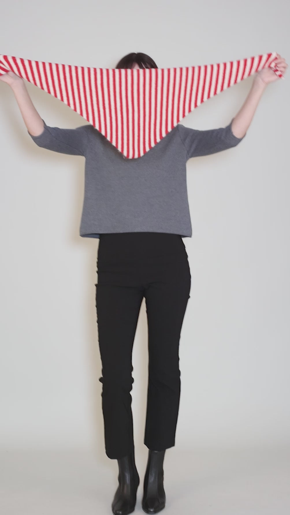 Striped Triangle Scarf, Red/White Angle 3