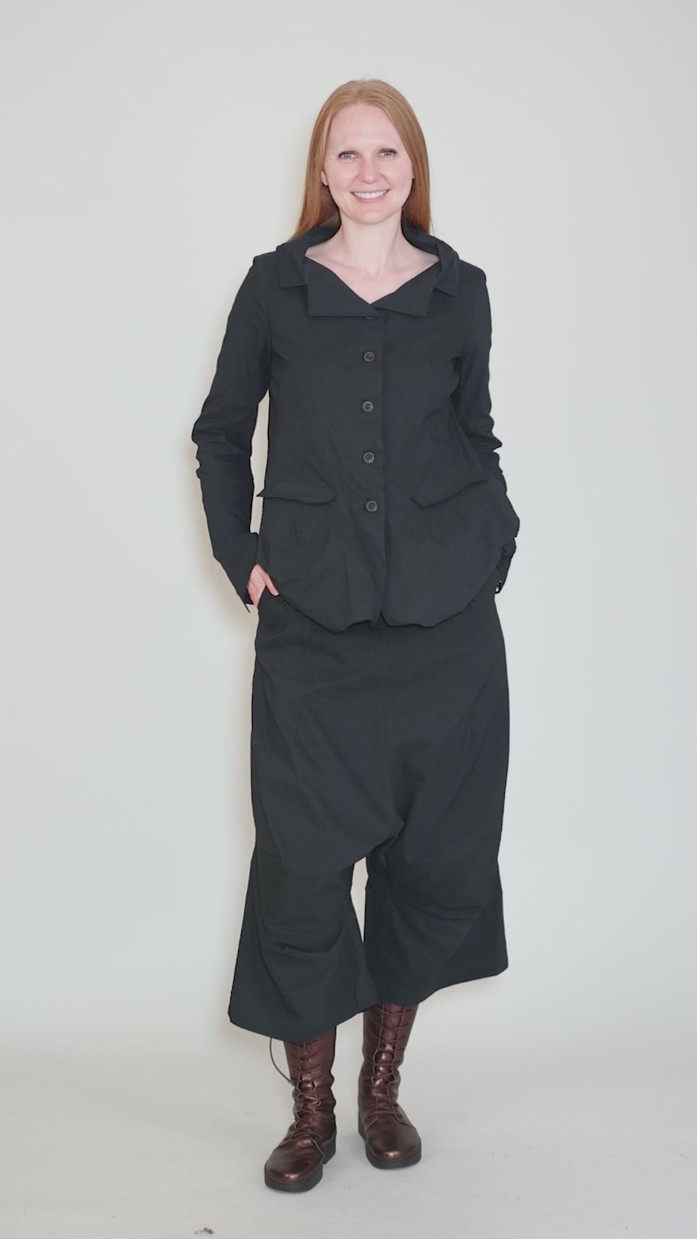 Extended Rise Paper Cotton Trouser, Petrol Cloud Angle 5