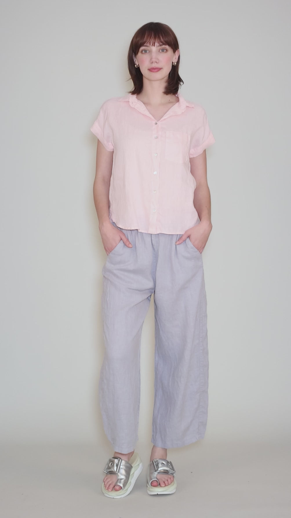 Linen S/S Pocket Shirt, Pink Salt Angle 5