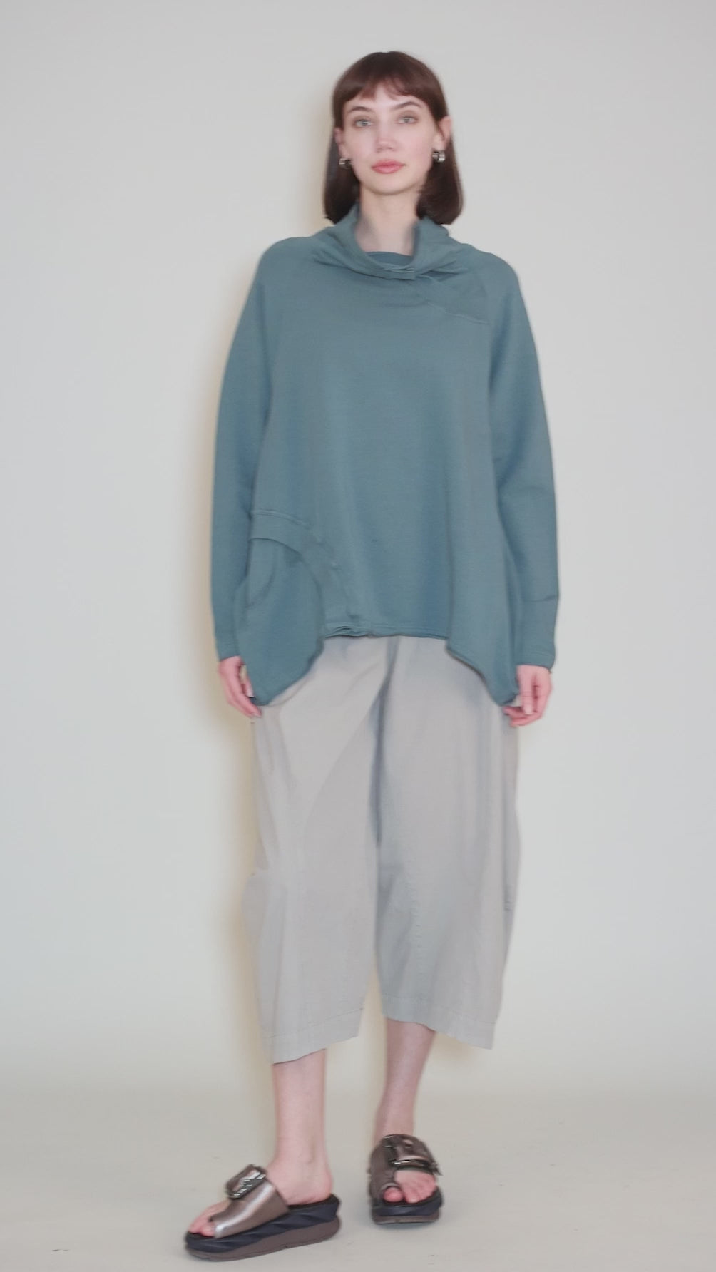 French Terry Drape-Neck Sweatshirt, Grass Angle 5