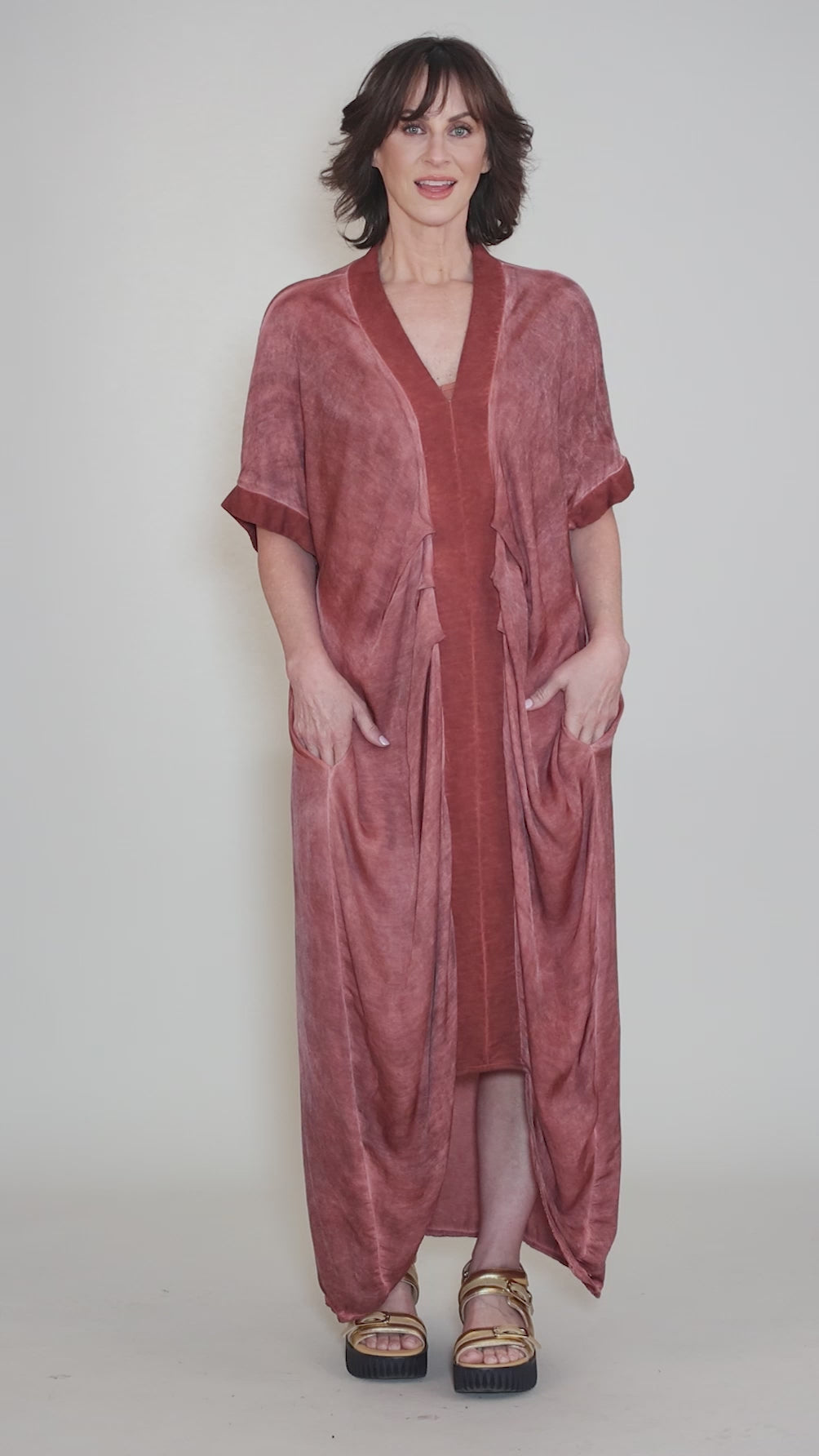 Gather Center Silk Caftan, Red Ochre Angle 5