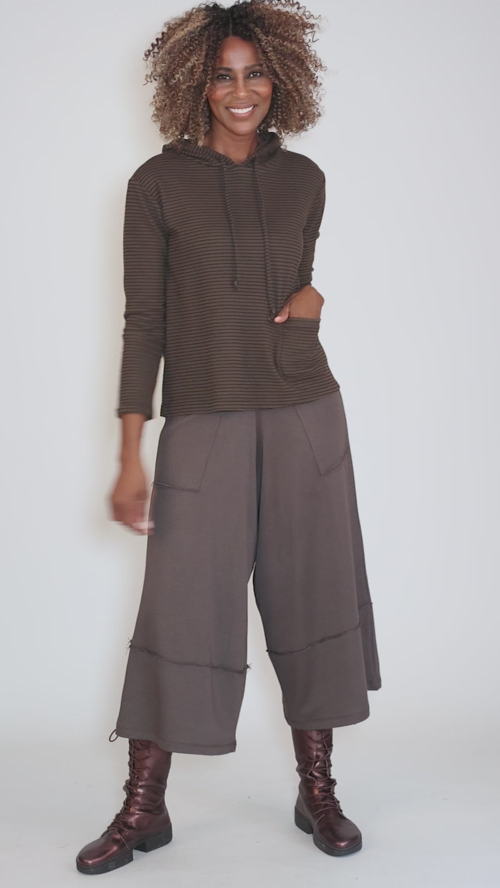 Double Face Stripe Hoodie, Choco Angle 5