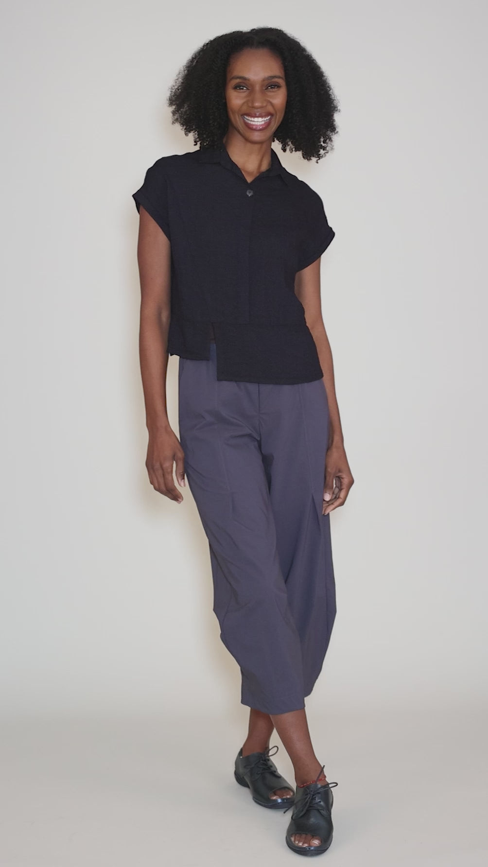 Travel Crinkle Half-Placket Top, Indigo Angle 5