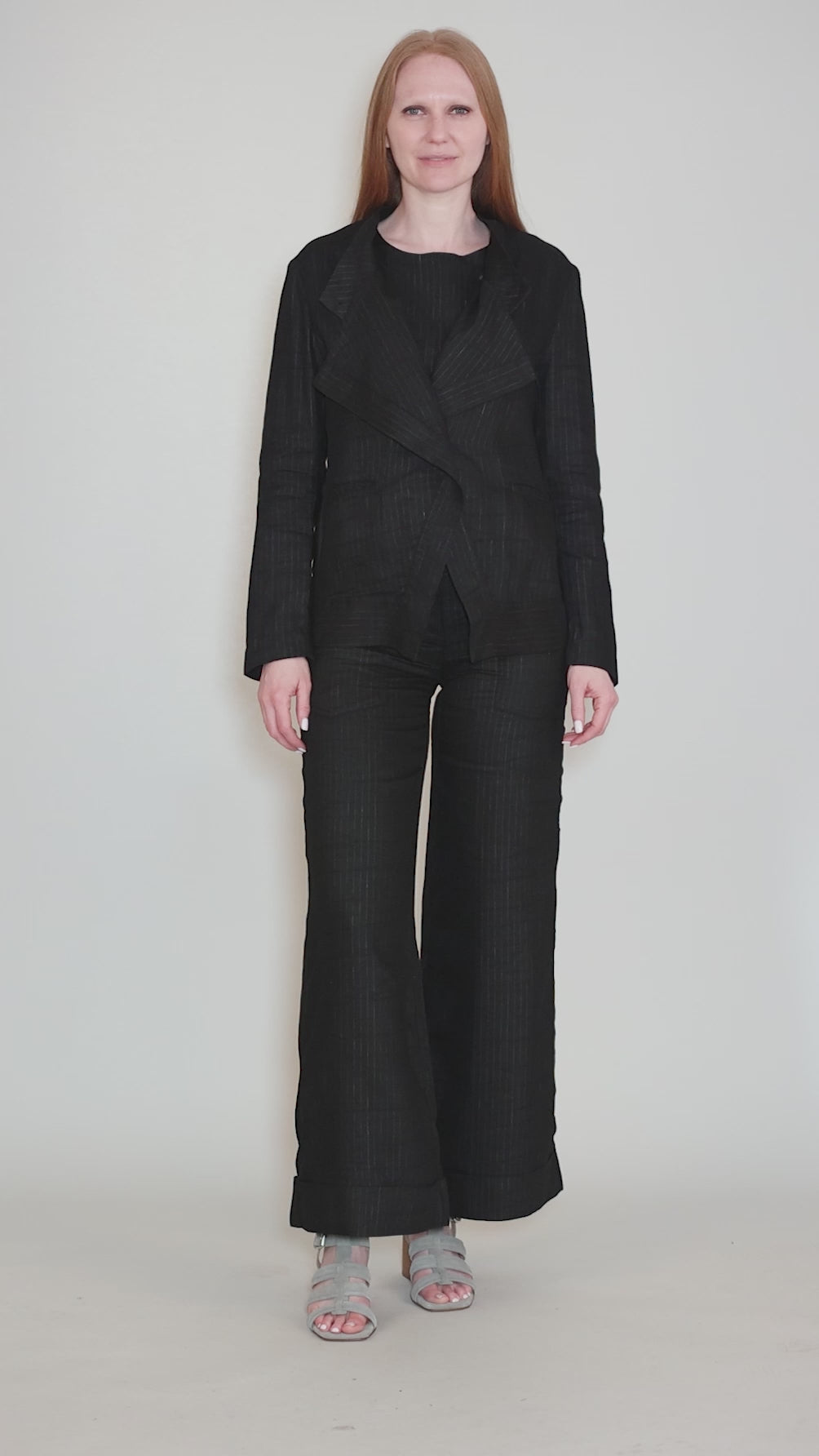 Shapely Pinstripe Jacket, Black Angle 5