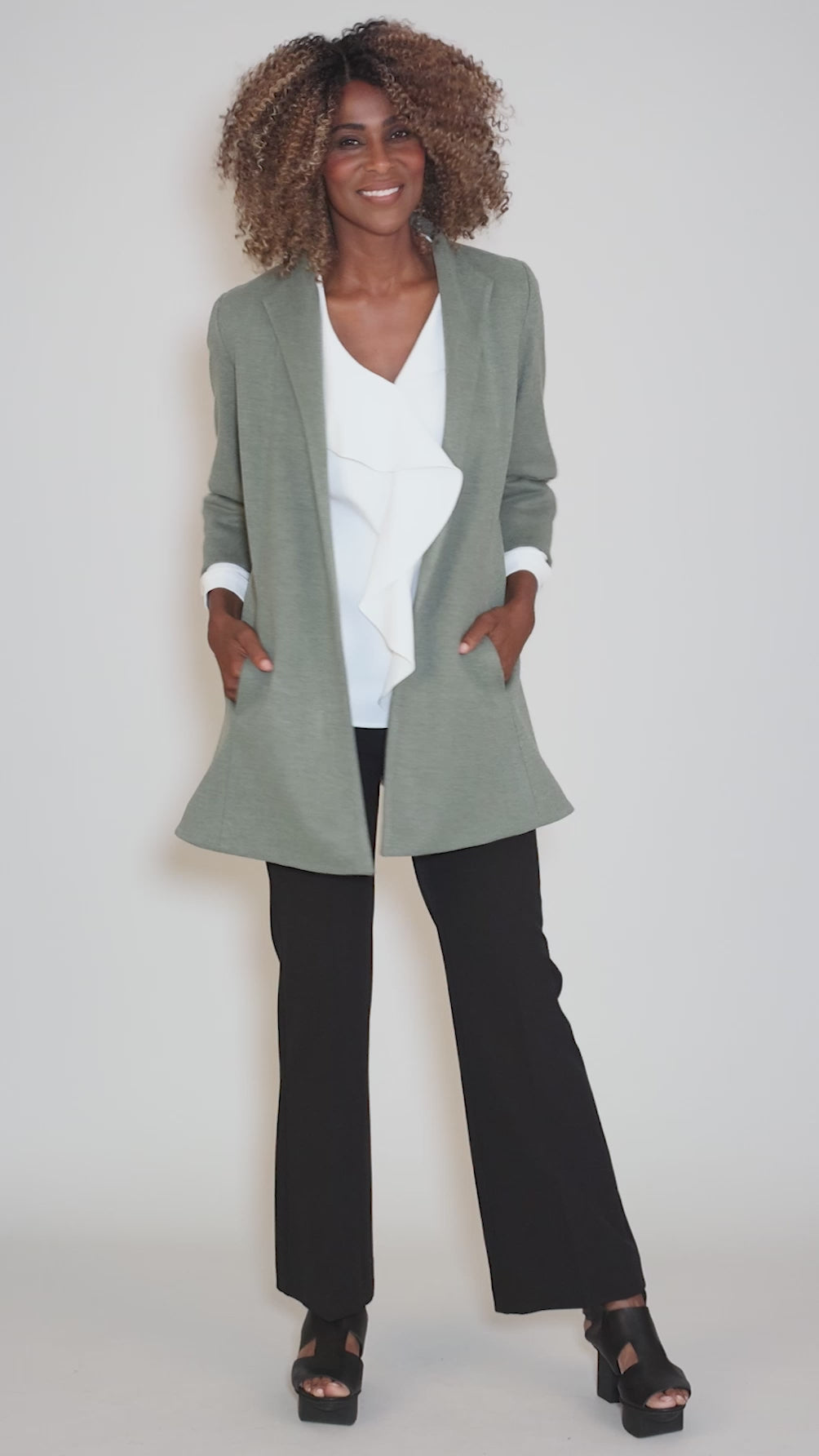 Brushed Swing Coat, Olive Angle 7