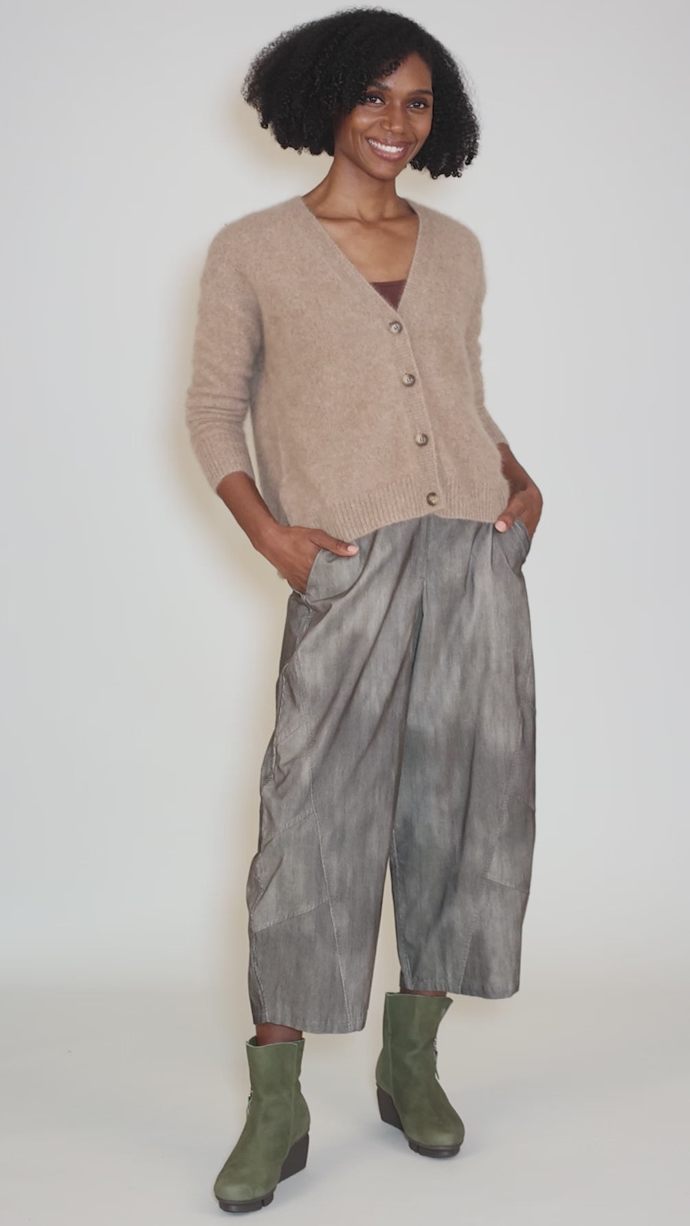 Grandpa Cropped Cardie, Latte Angle 5