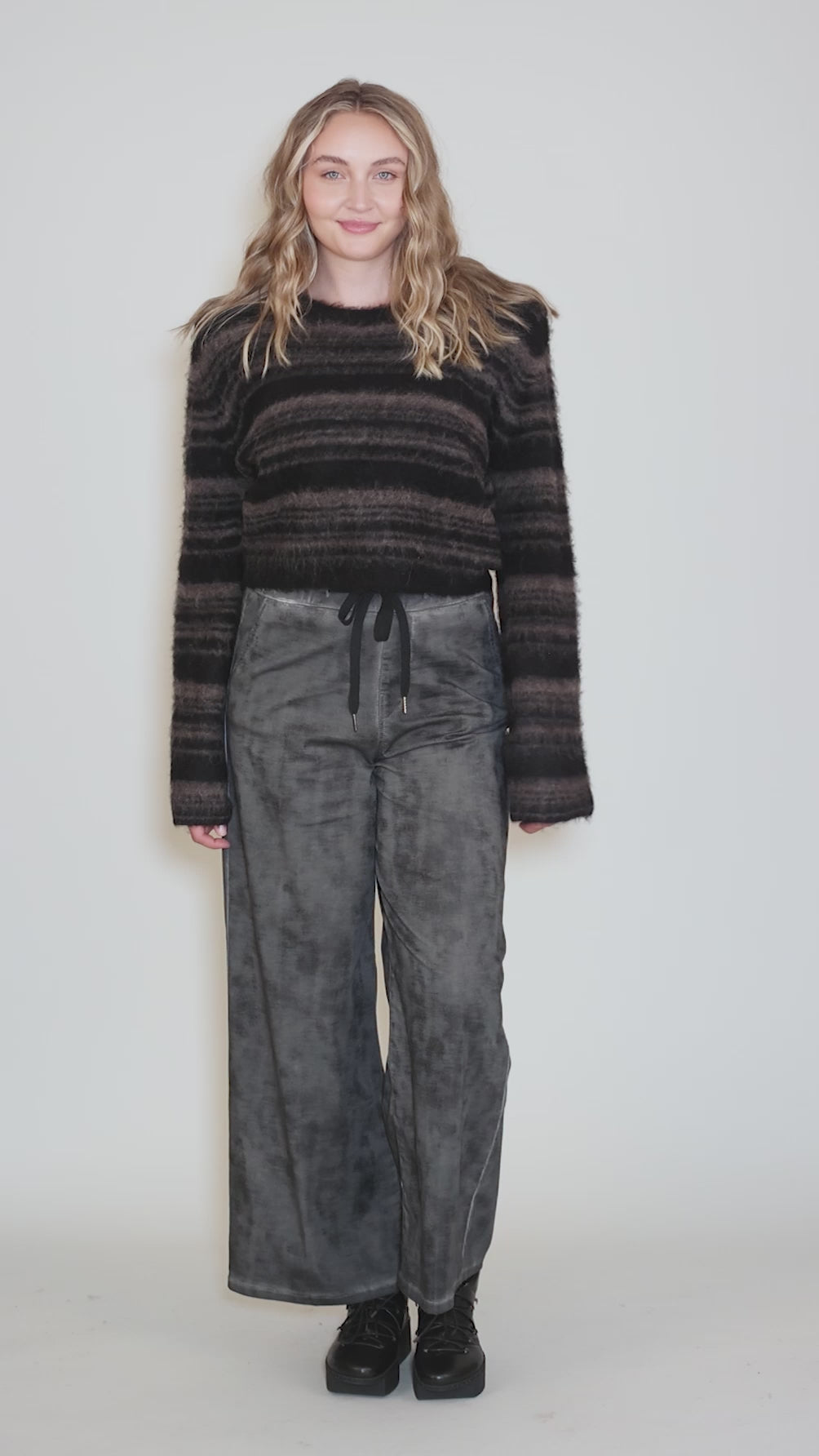 Sida Alpaca Blend Sweater, Black/Chestnut Angle 5