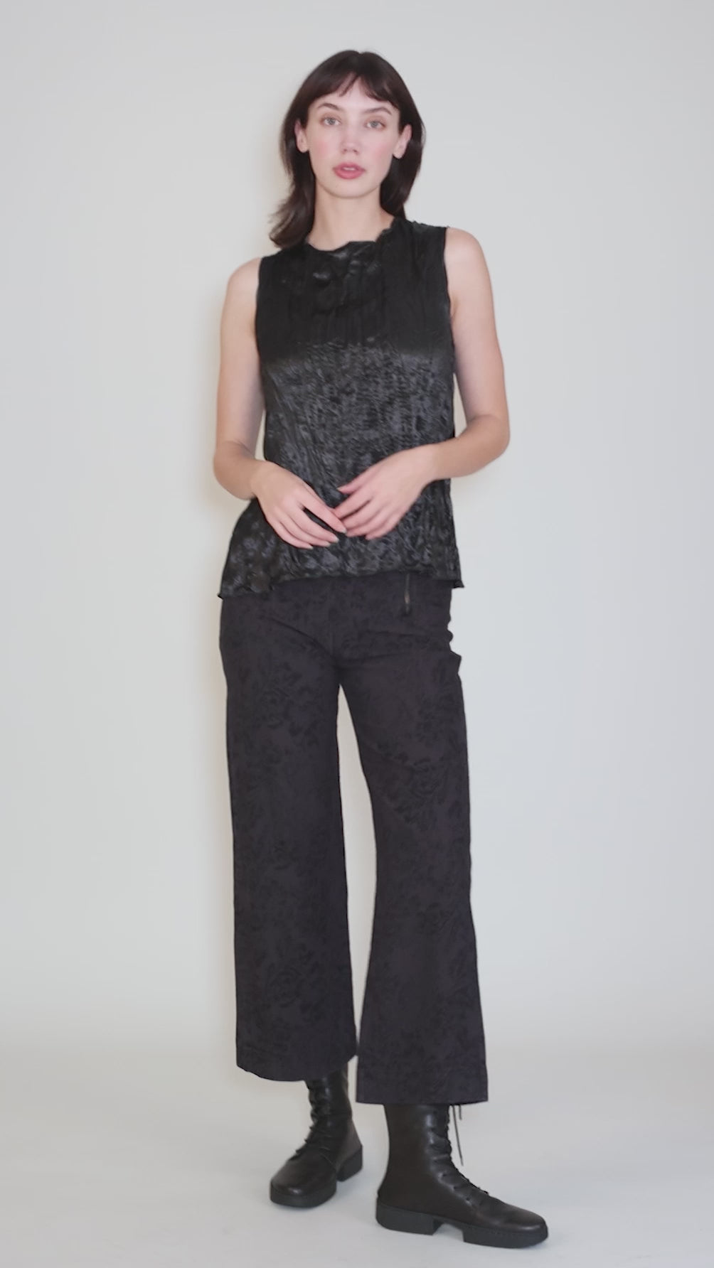 Shimmery Pleat Shell, Black Angle 5
