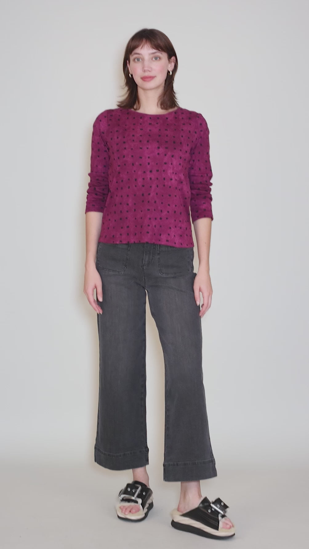 Cozy Rib Print Everyday Tee, Plum Angle 5