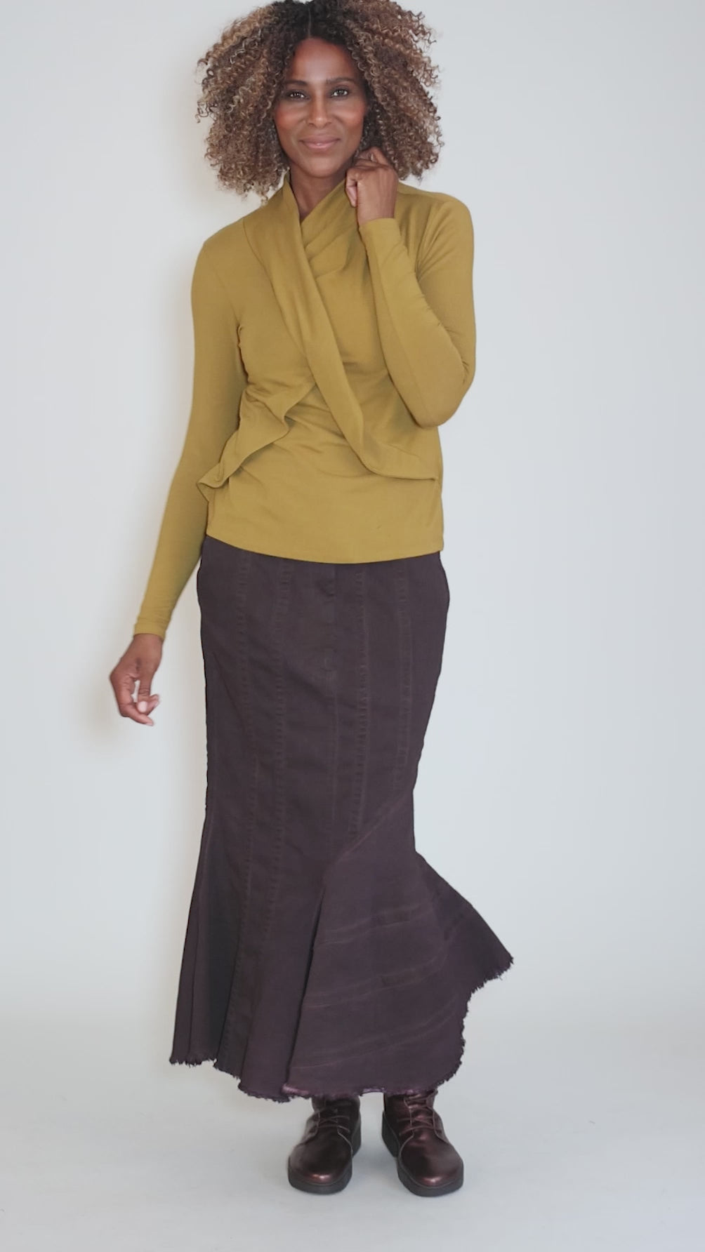 Drape Front Knit Top, Mustard Angle 5