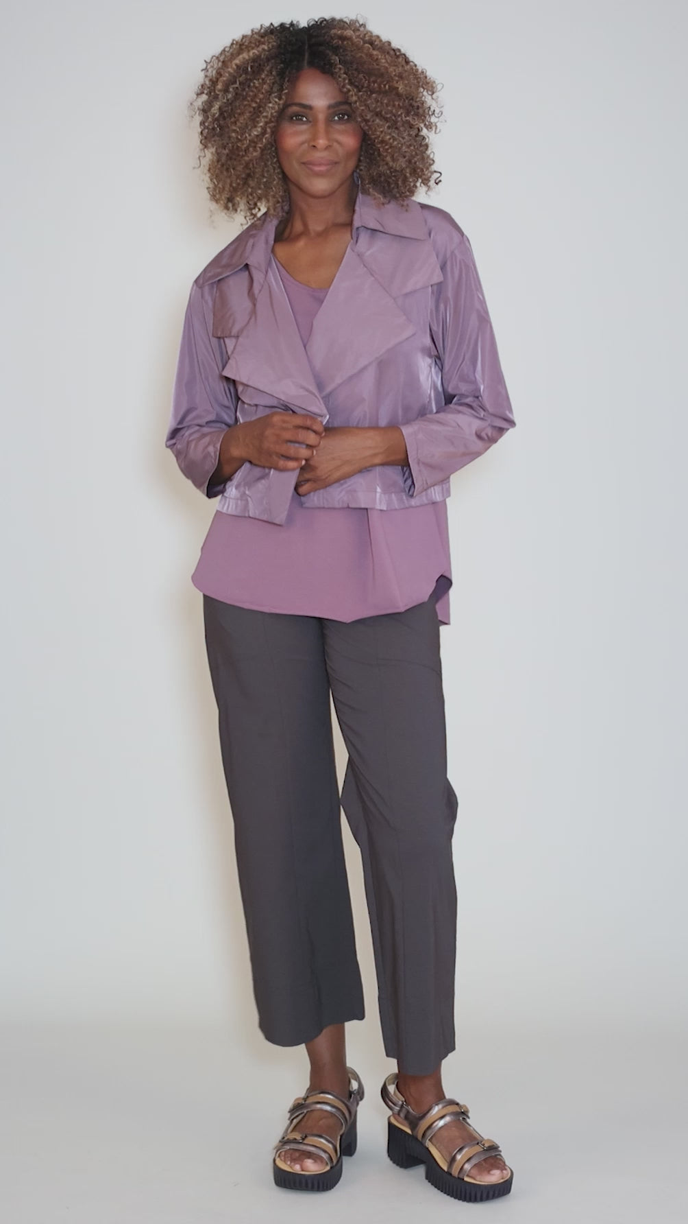 Nylon Triple Collar Jacket, Amethyst Angle 5