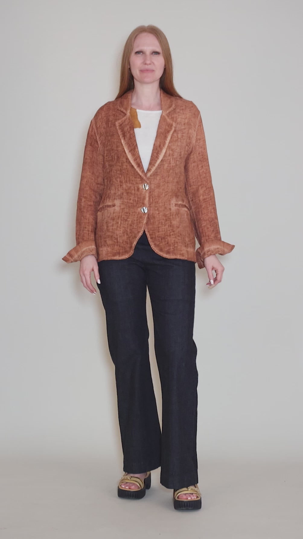 Garment Dye Linen Blazer, Starfish Orange Angle 5