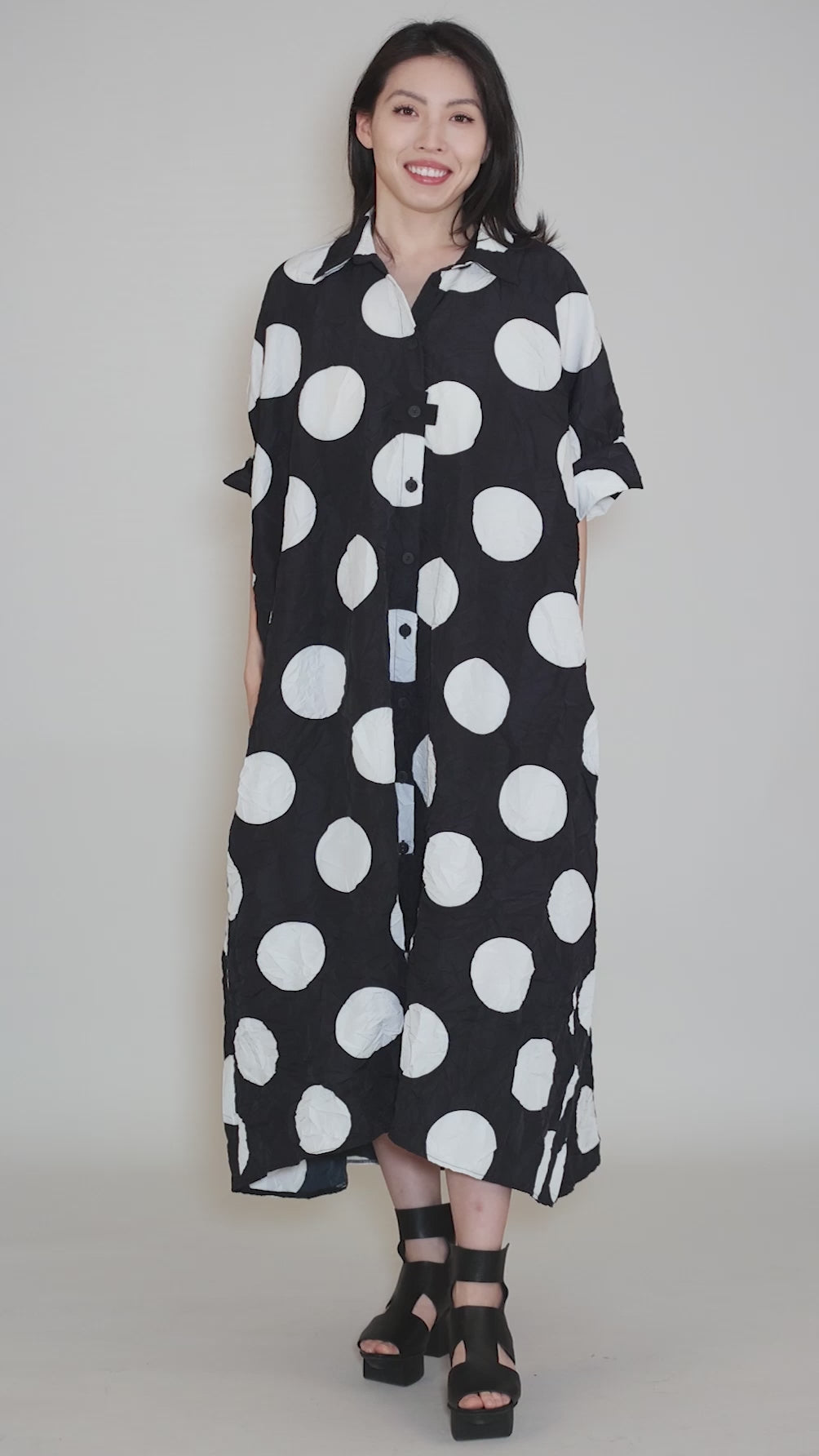 Dotty Long Shirt Dress, Black/White Angle 5