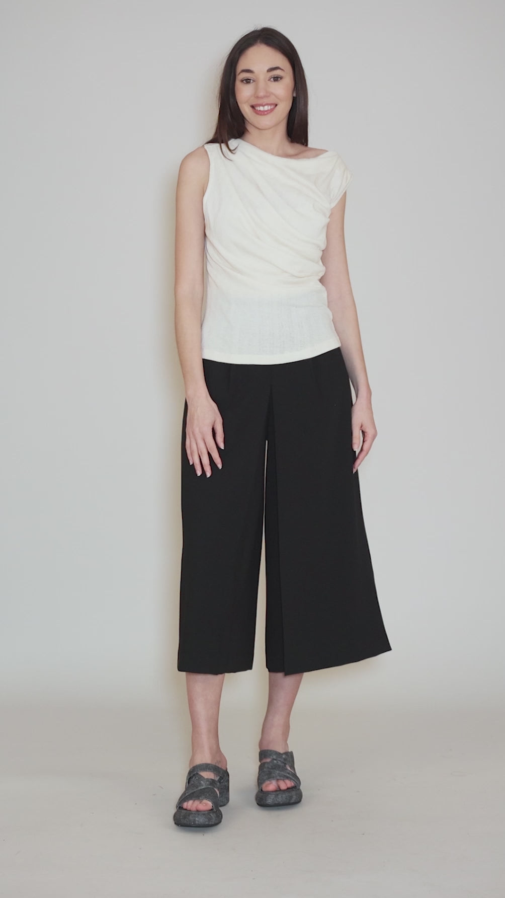 Pointelle Drape Top, Ecru Angle 5