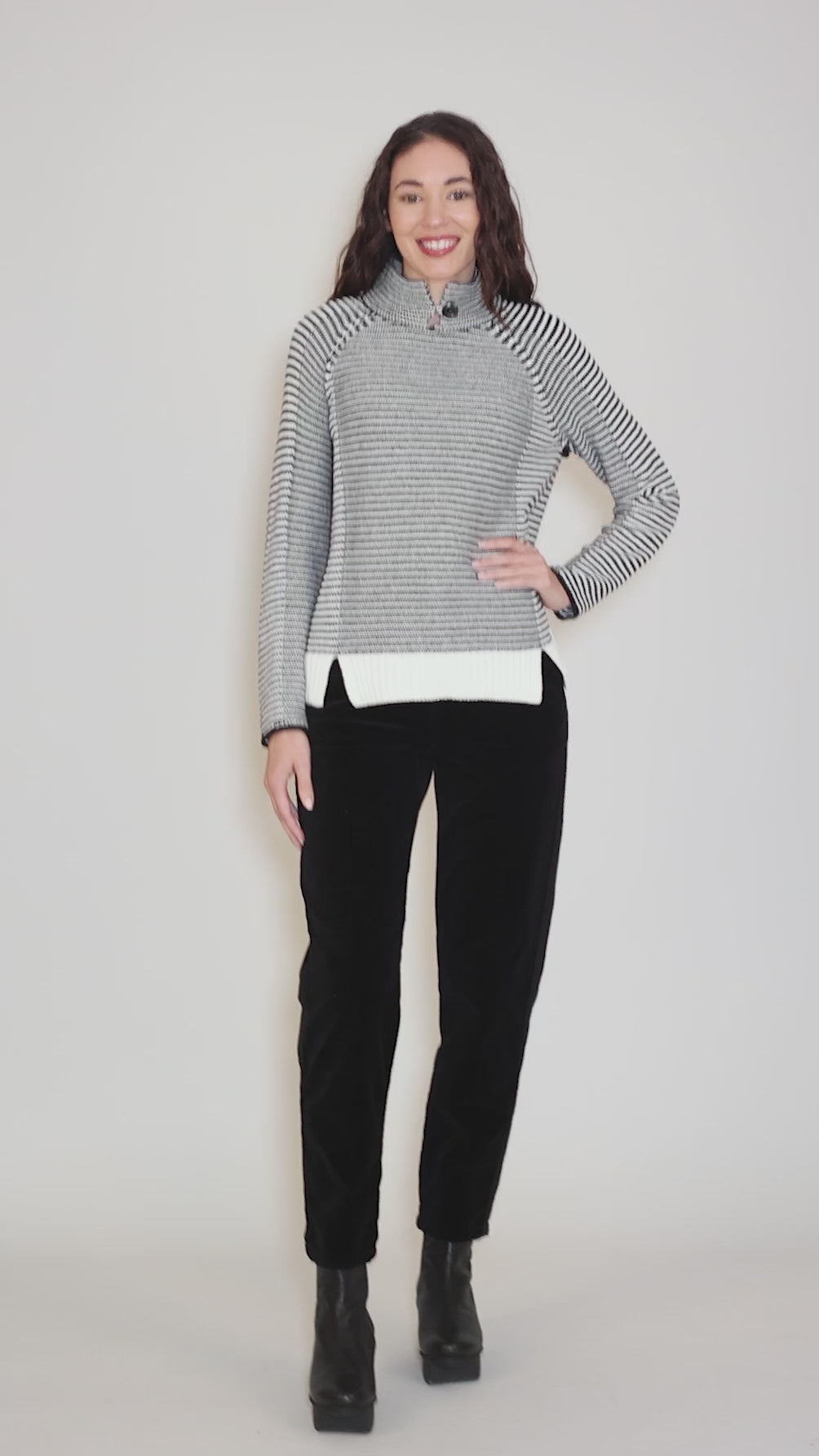 Yin Yang Stripe Right Pullover, Winter White Angle 5