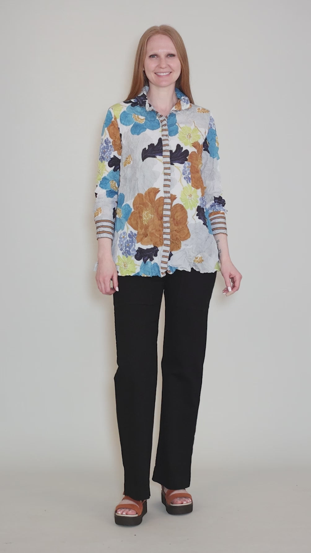Crimped Crepe Mixed Shirt, Cinnamon Angle 5