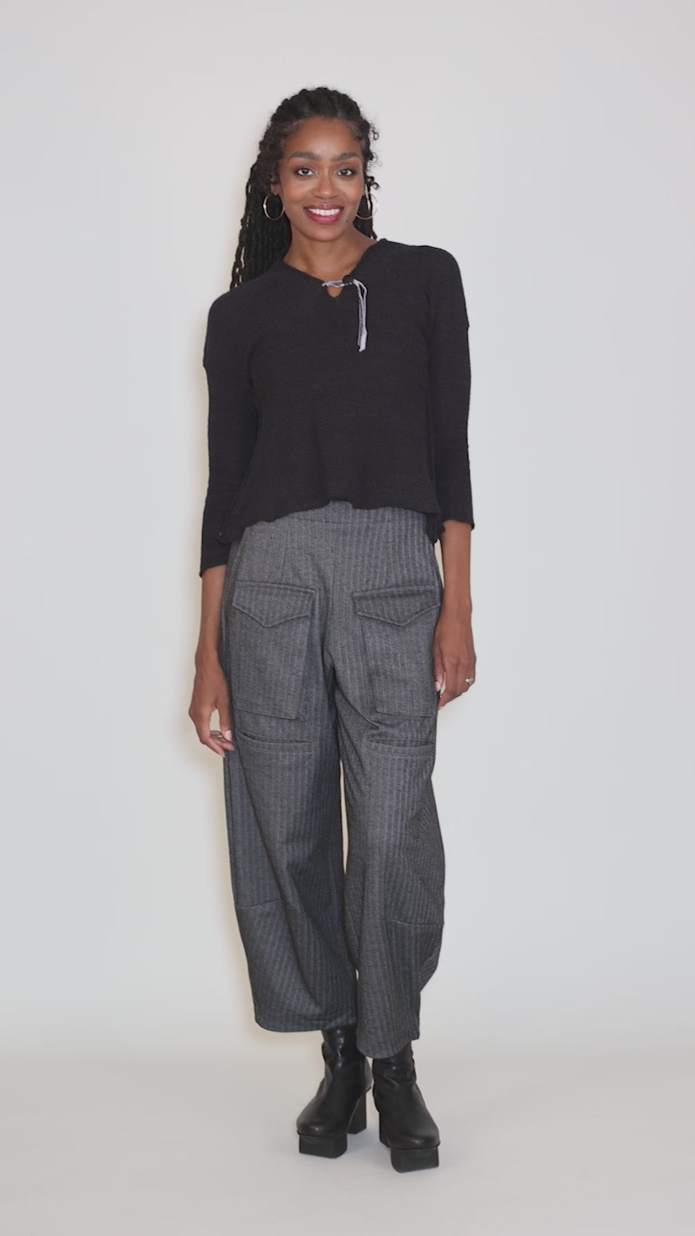 Ray Ribbon-Accent Sweater, Black Angle 5