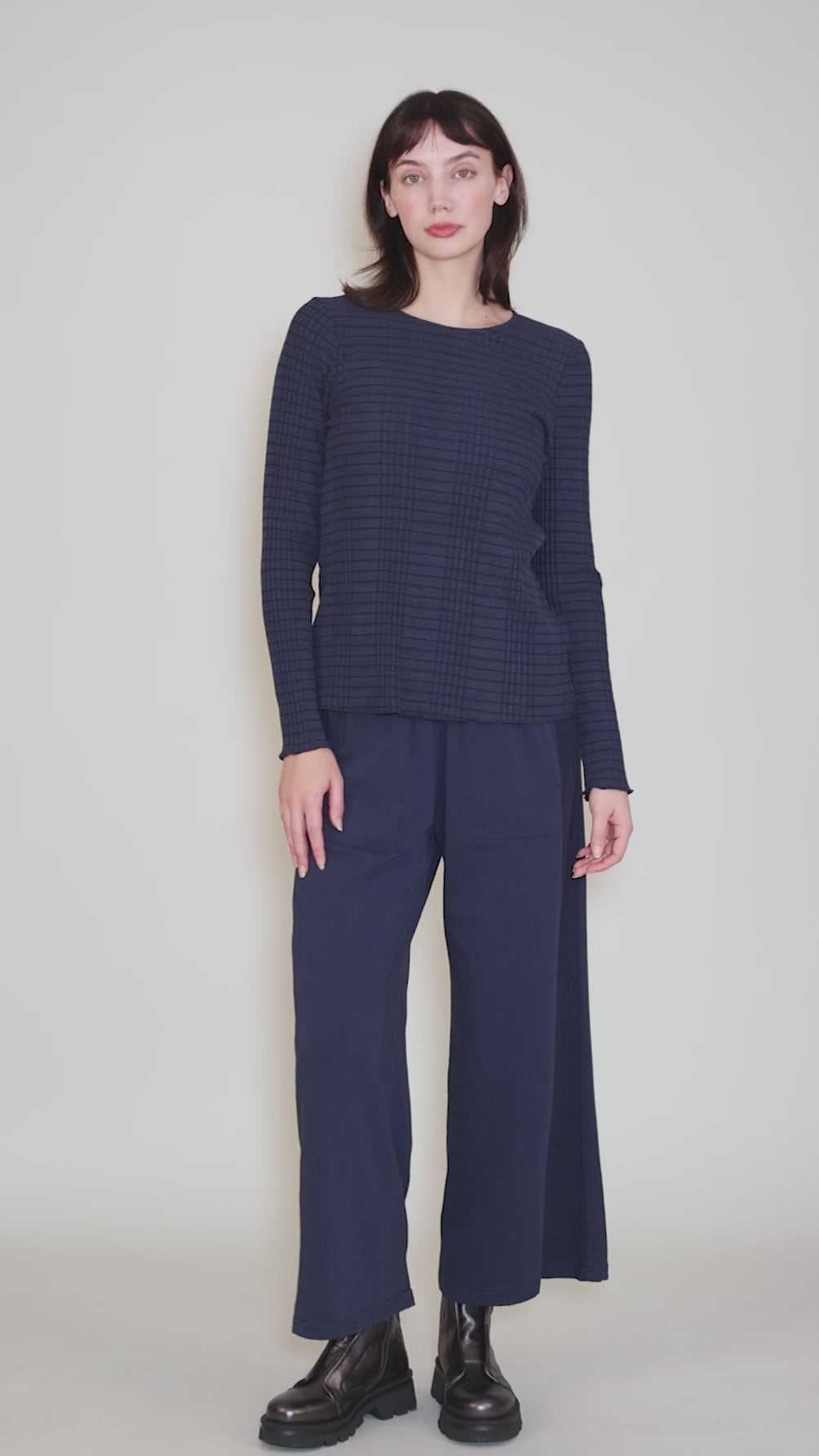 Pinstripe Ribbed Layer Tee, Denim Angle 5