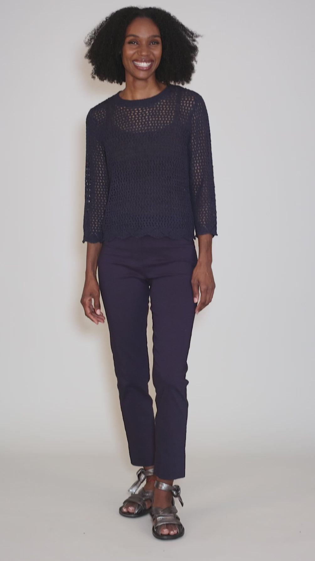Crochet Summer Sweater, Navy Angle 7