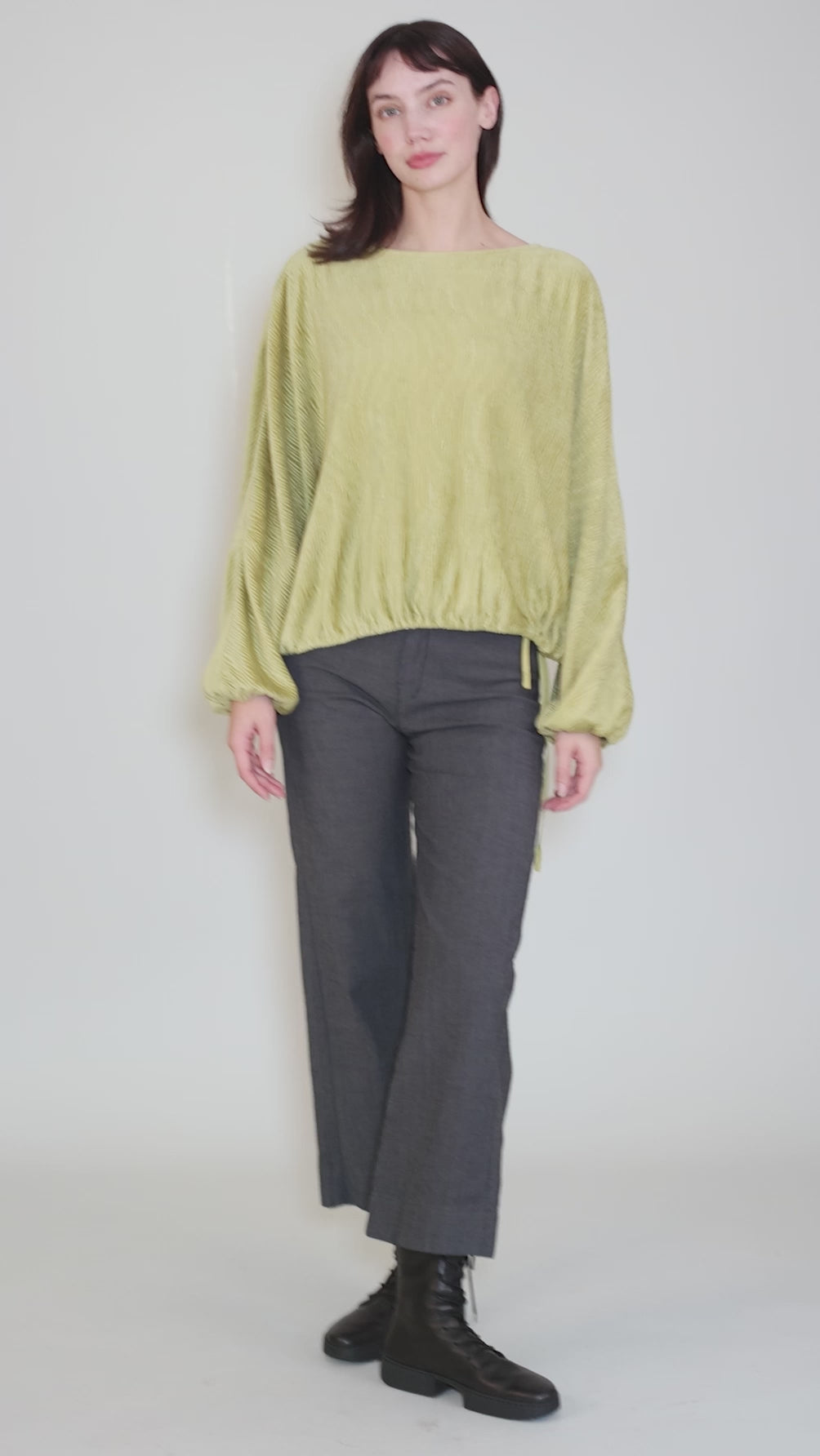 Crinkle Velvet Top, Green Olive Angle 5