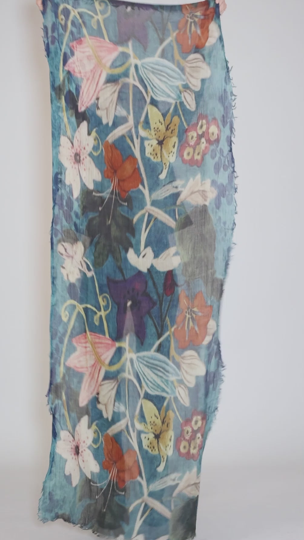 Winter Florals Scarf, Teal/Blue Angle 3