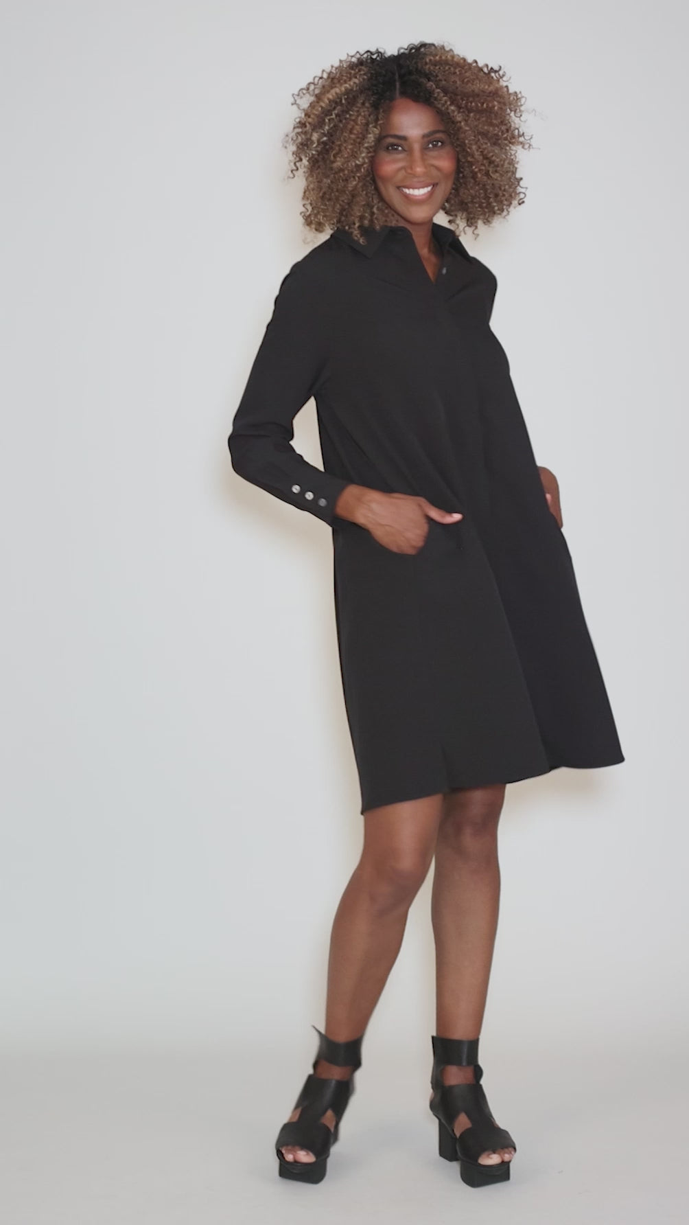 Pleat Back Dress, Black Angle 5