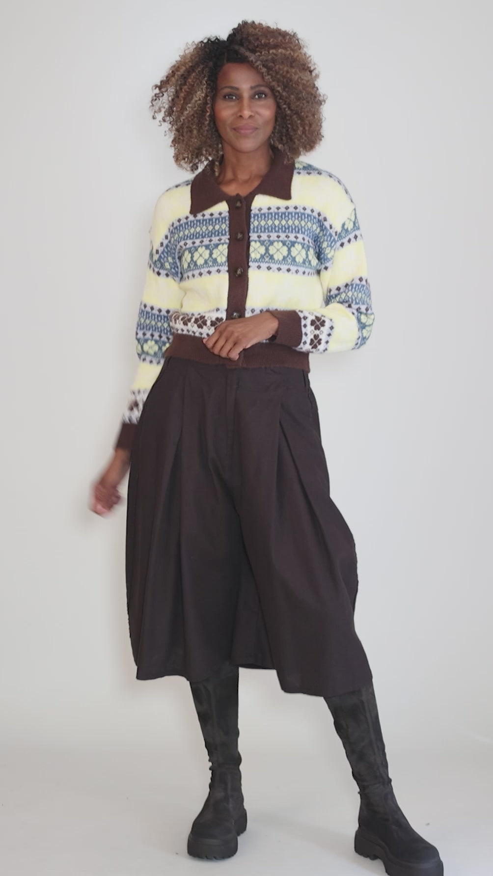 Fair Isle Collar Cardie, Yellow Mix Angle 5