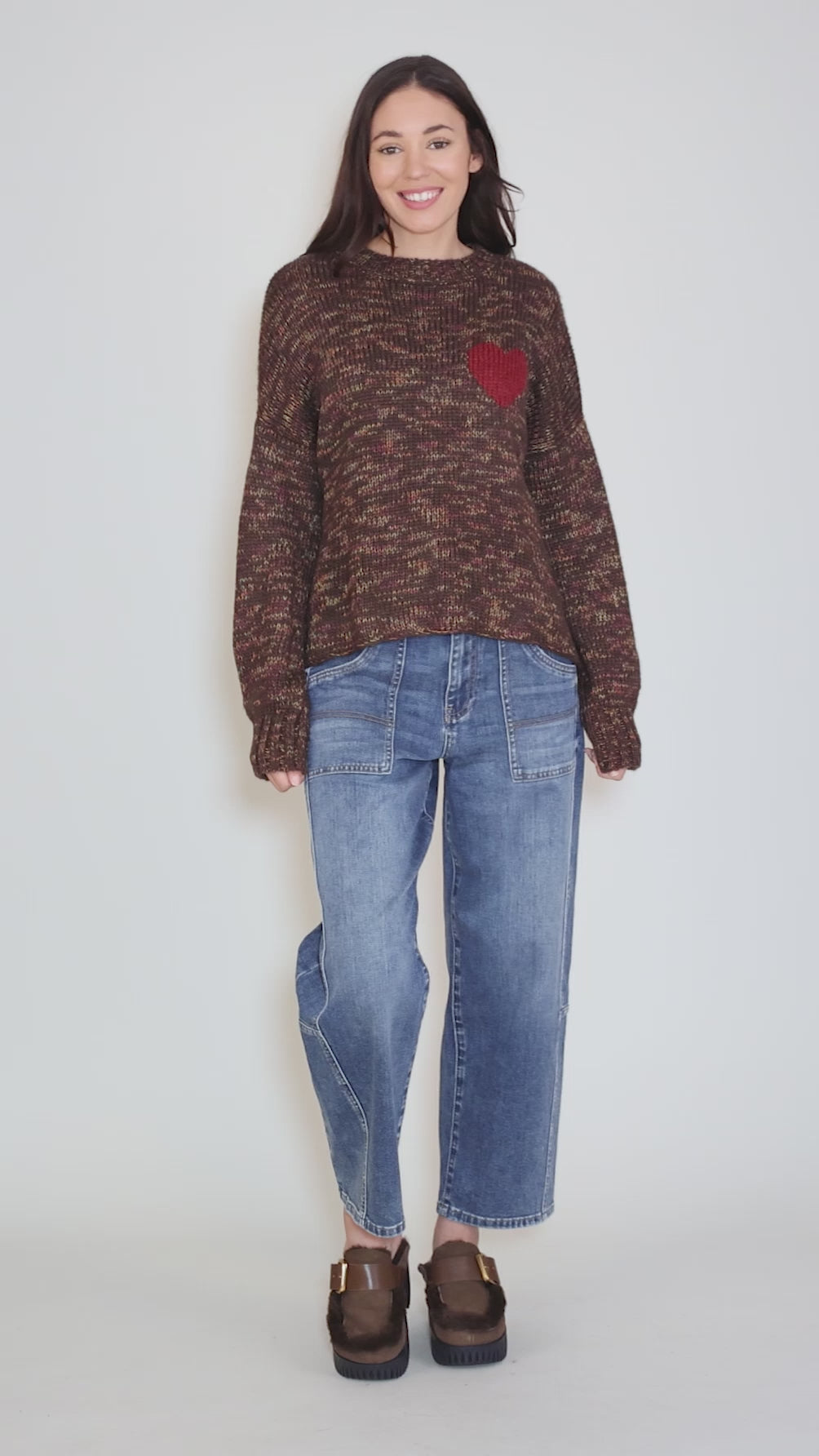 Fall Lover Chunky Crew, Brown/Brick Angle 5