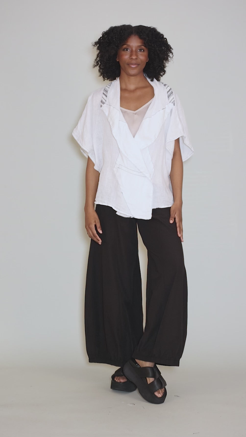 Drawstring Waist Tencel Trouser, Black Angle 7