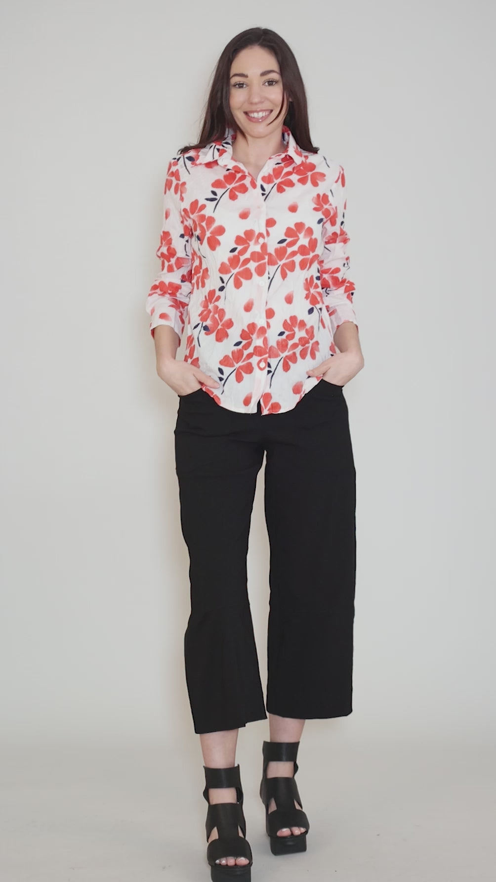 Jor Shirt, Coral/White Angle 5