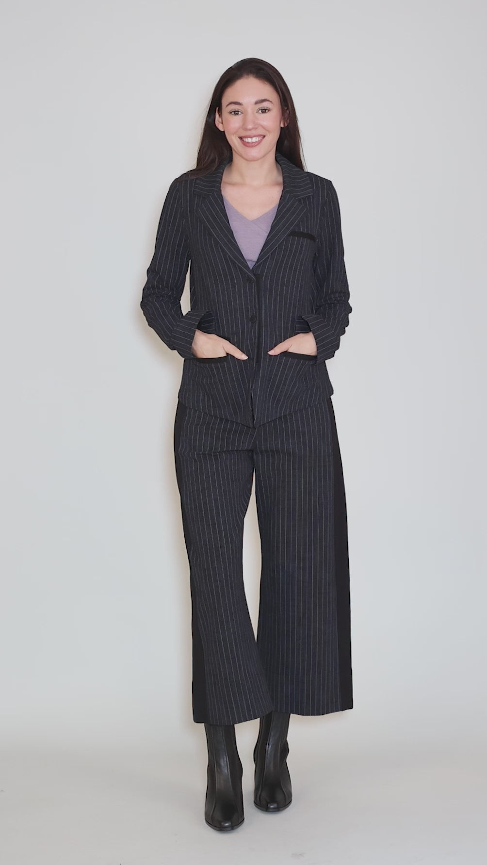 Ponte Tribute Pant, Granite Pinstripe Angle 5