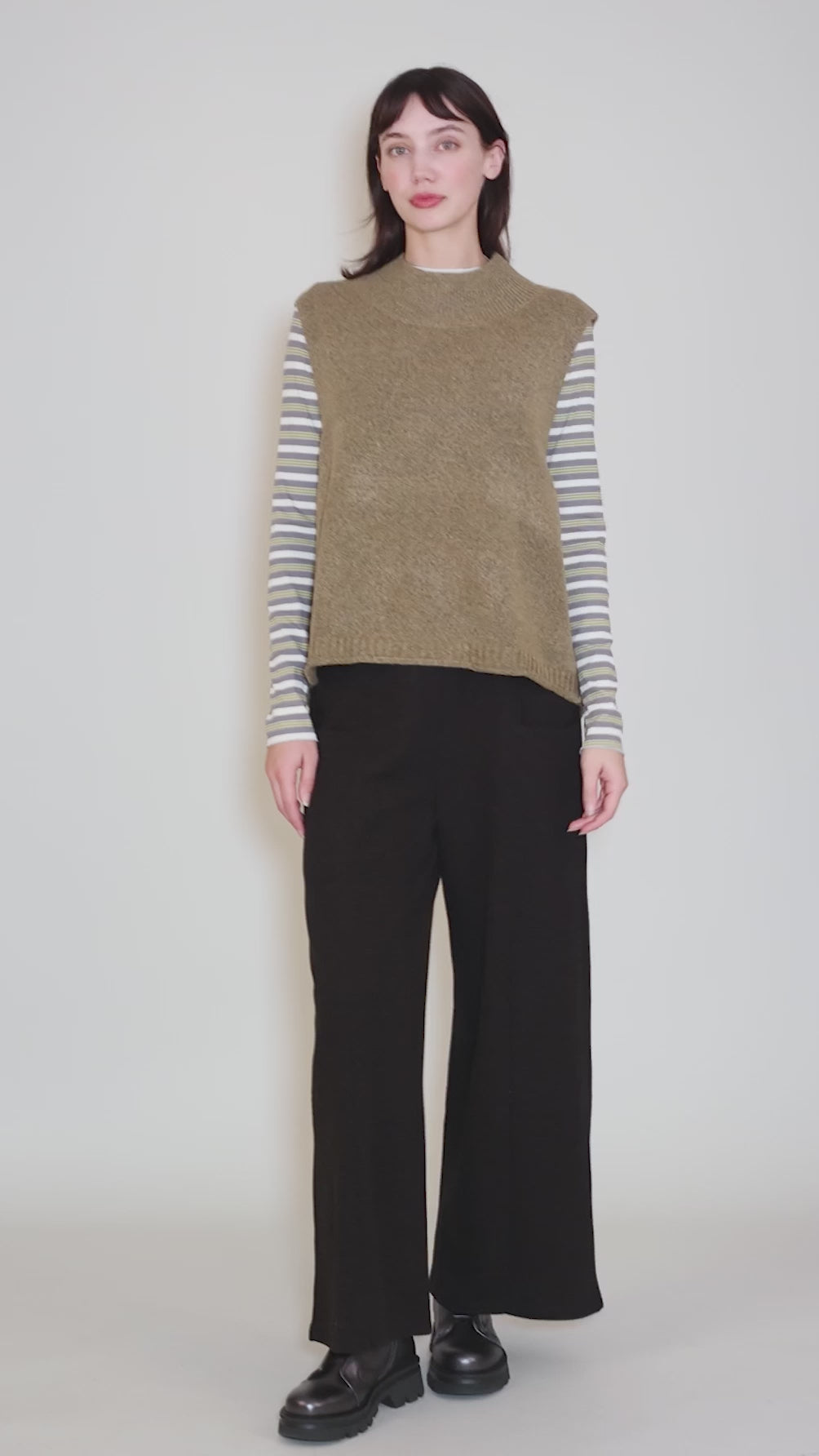 Slit Accents Sweater Vest, Camel Angle 5