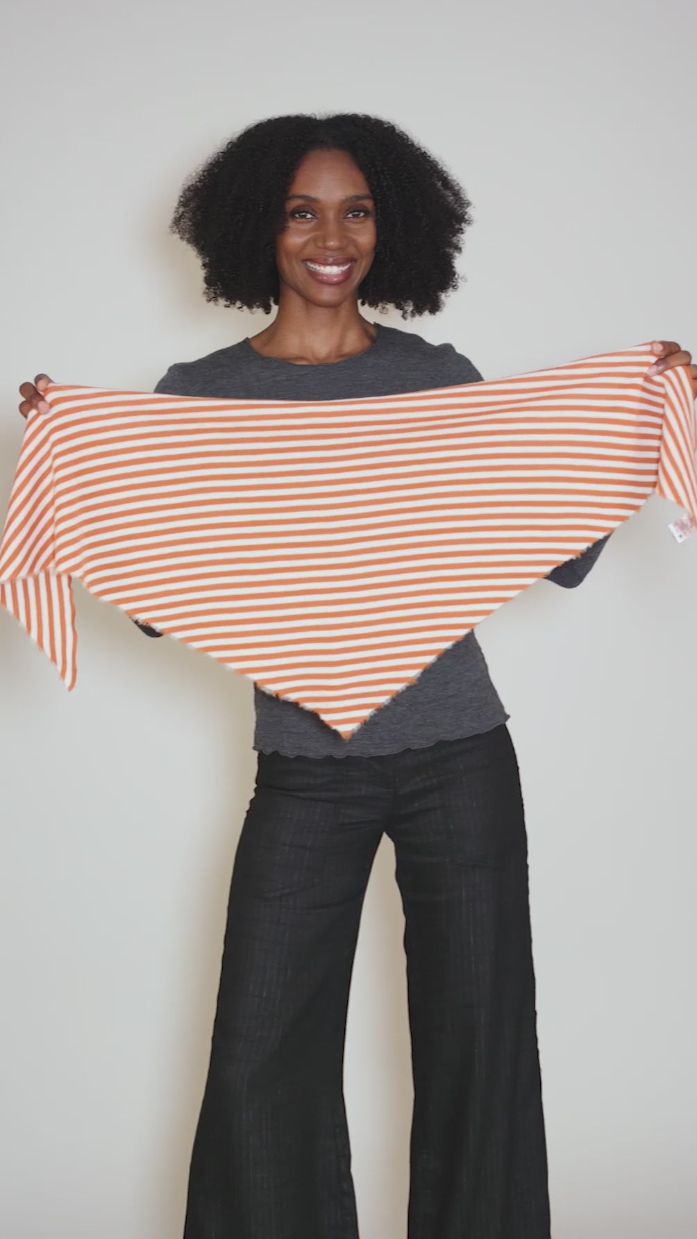 Merino Stripe Kerchief, Raw White/Orange Angle 3